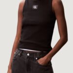 Top Calvin Klein Jeans A - WOVEN LABEL 2X2 Nero - Foto 1