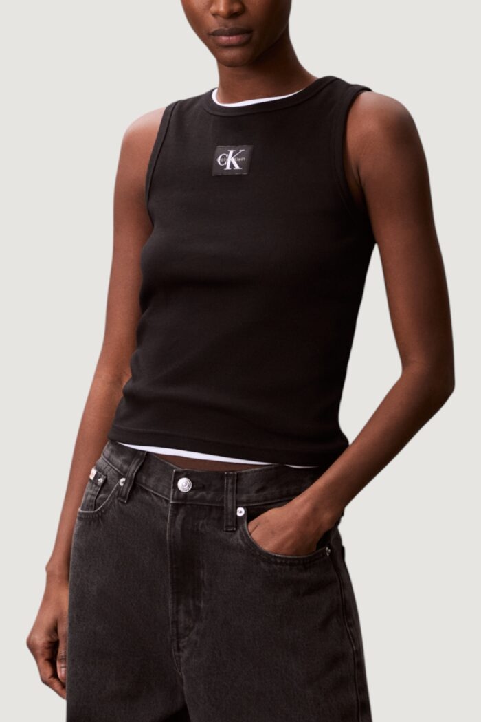 Top Calvin Klein A – WOVEN LABEL 2X2 Nero – LV047C201G