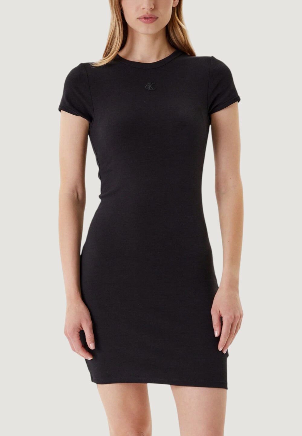 Vestito midi Calvin Klein Jeans SS CTN CONTOUR 1X1 RIB SS MINI D Nero - Foto 1