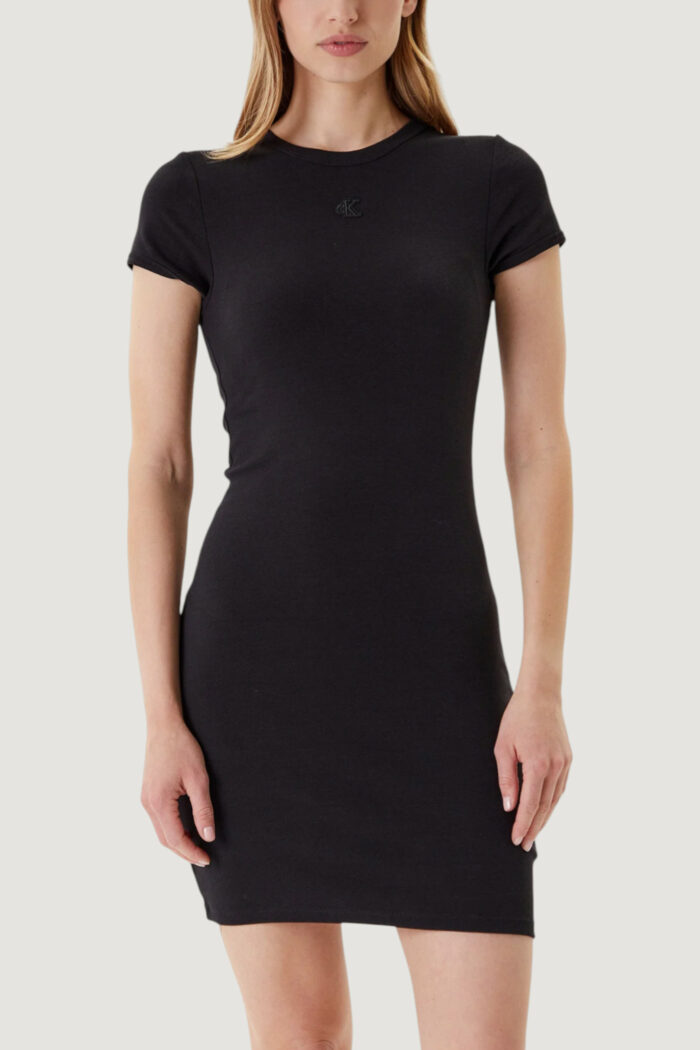 Vestito midi Calvin Klein SS CTN CONTOUR 1X1 RIB SS MINI D Nero – LV047B266G
