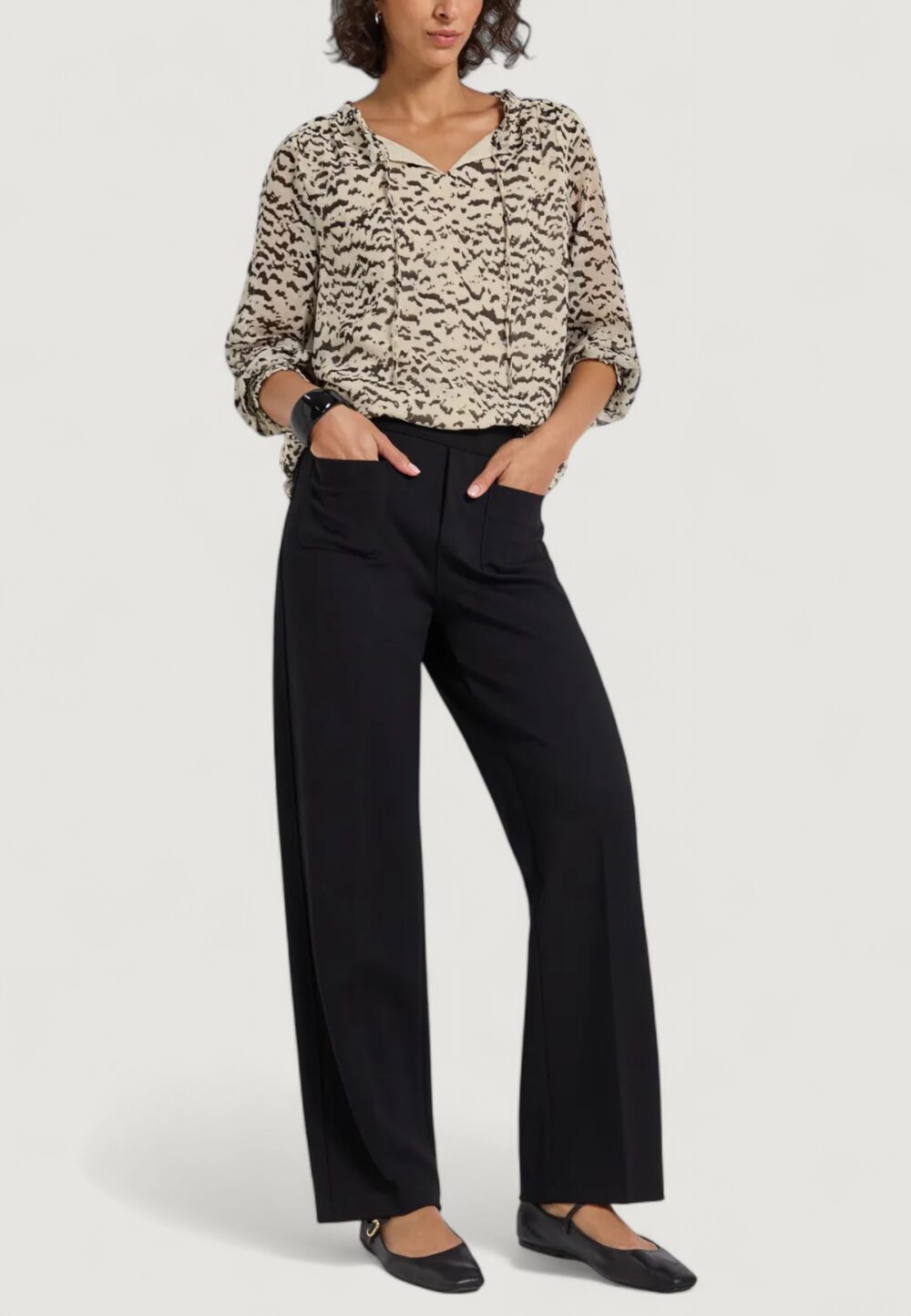 Bluse manica lunga Street One Chiffon tunic blouse w smok cuff Crema - Foto 3