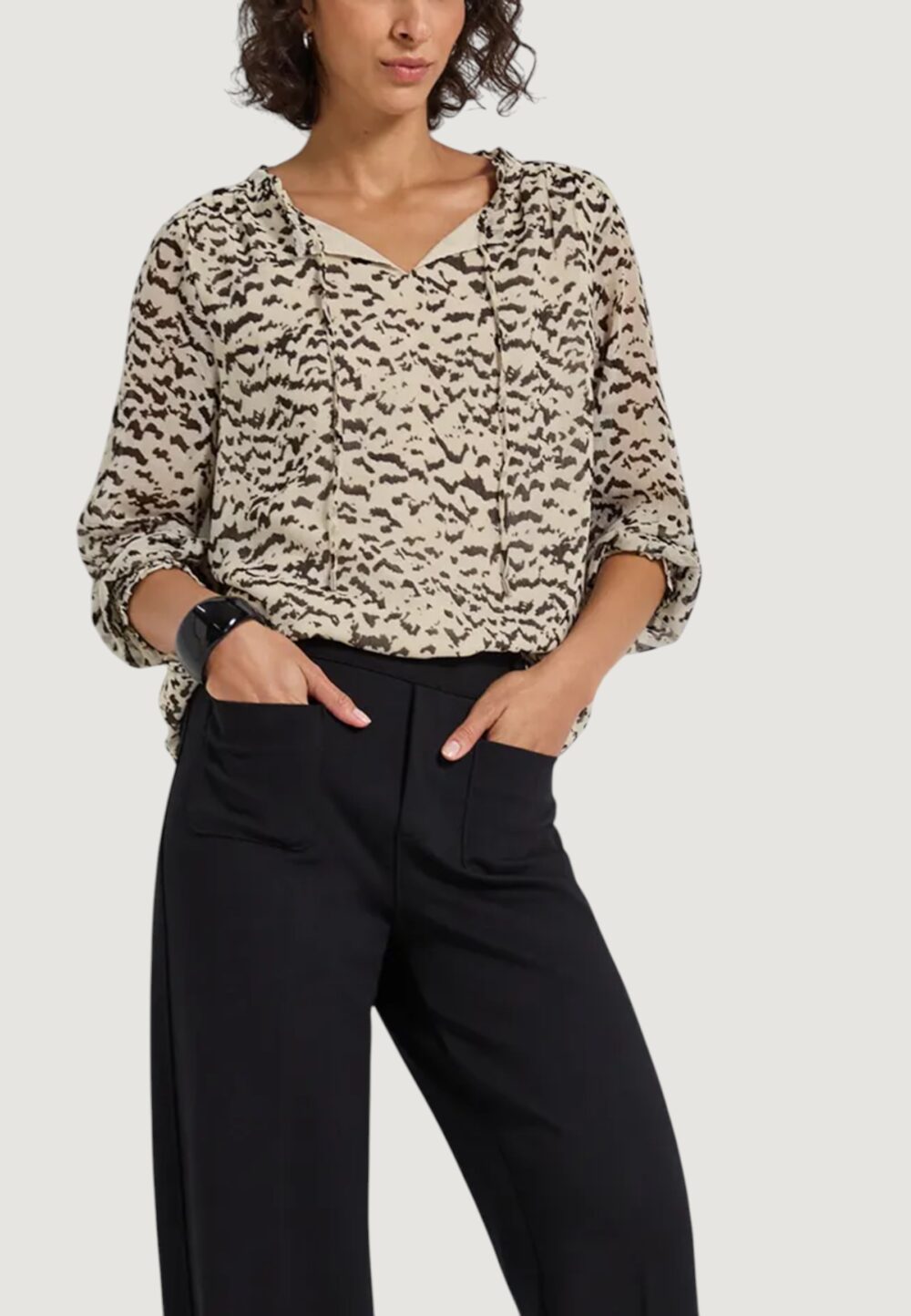 Bluse manica lunga Street One Chiffon tunic blouse w smok cuff Crema - Foto 1