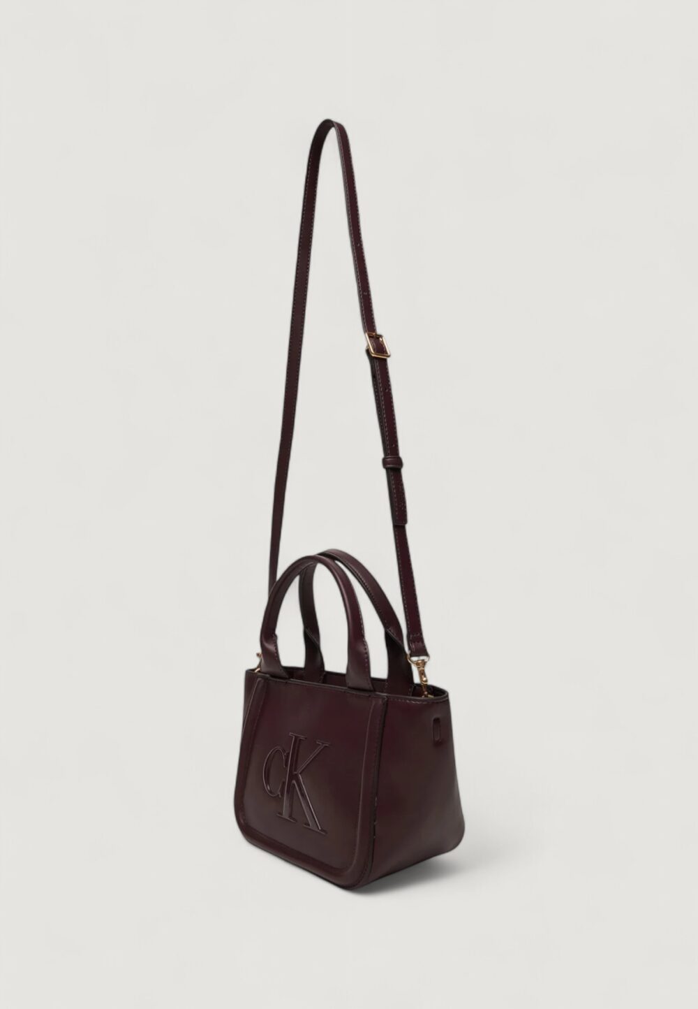 Borsa Calvin Klein RAISED CK SMALL TOTE WITH STRAP Bordeaux - Foto 4