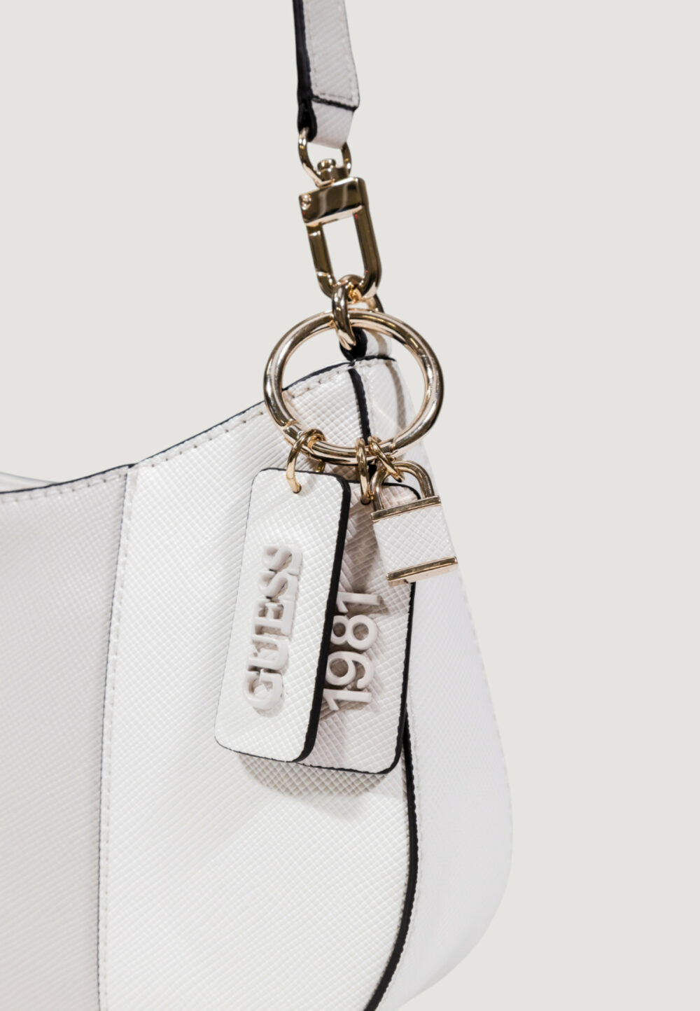 Borsa Guess NOELLE II TOP ZIP SHOULDER BAG Bianco - Grigio - Foto 4