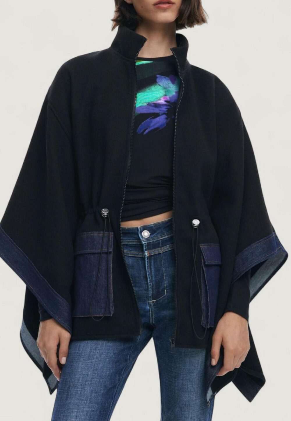Mantella Desigual PONCHO_DENIM ALDAMA Nero - Foto 3