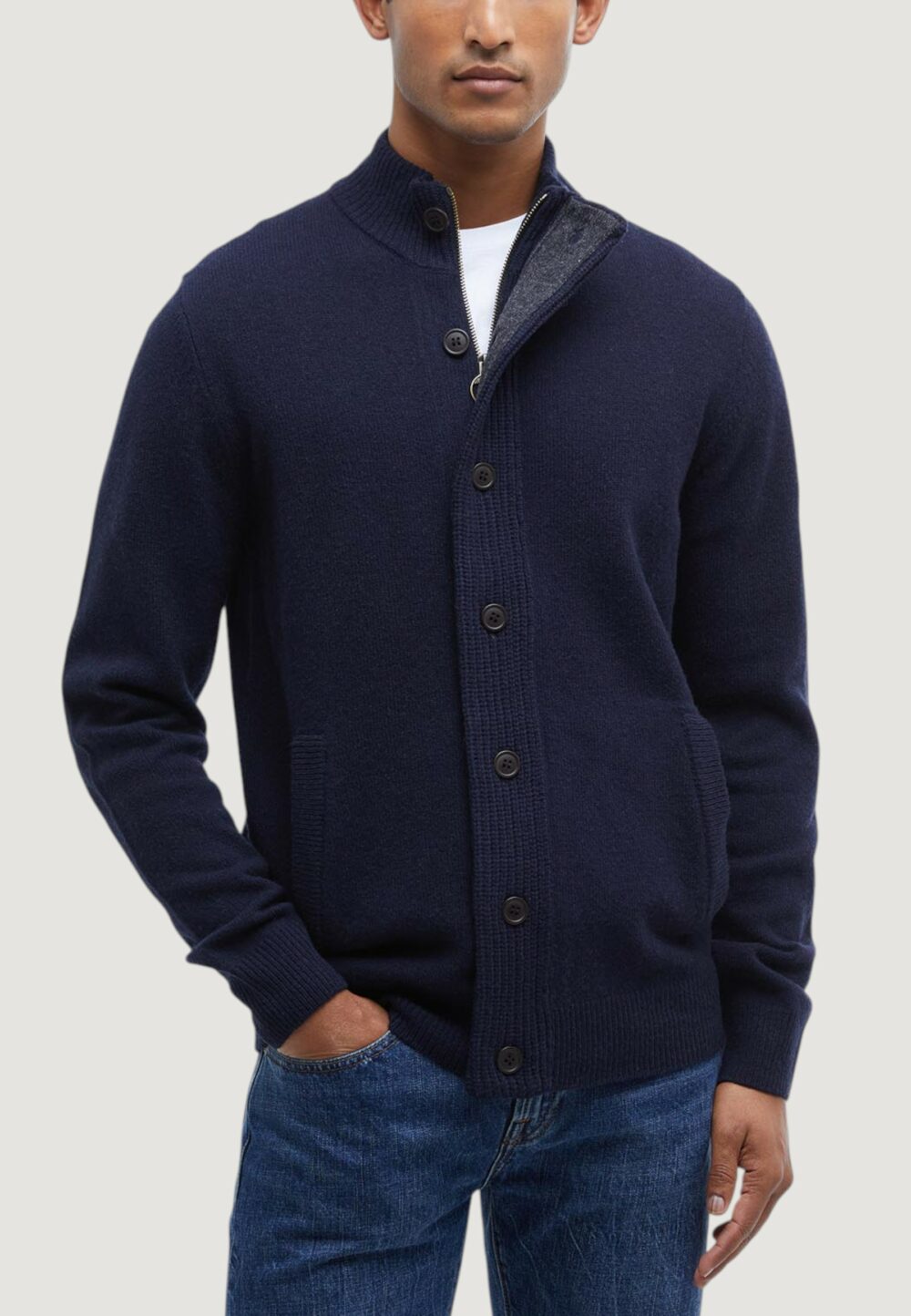 Cardigan Barbour ESSENTIAL PATCH ZIP THROUGH Blue scuro - Foto 1
