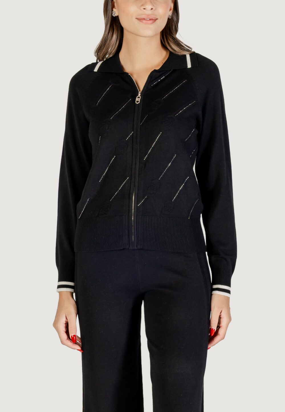 Cardigan Liu-Jo ECS MAGLIA ZIPPATA M/L Nero - Bianco - Foto 1