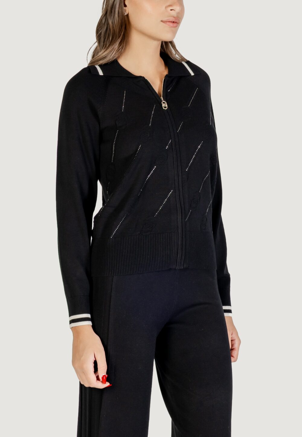 Cardigan Liu-Jo ECS MAGLIA ZIPPATA M/L Nero - Bianco - Foto 2