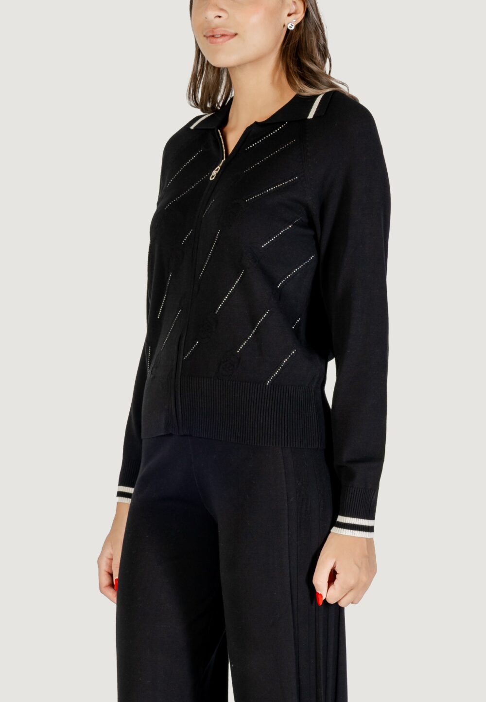 Cardigan Liu-Jo ECS MAGLIA ZIPPATA M/L Nero - Bianco - Foto 4