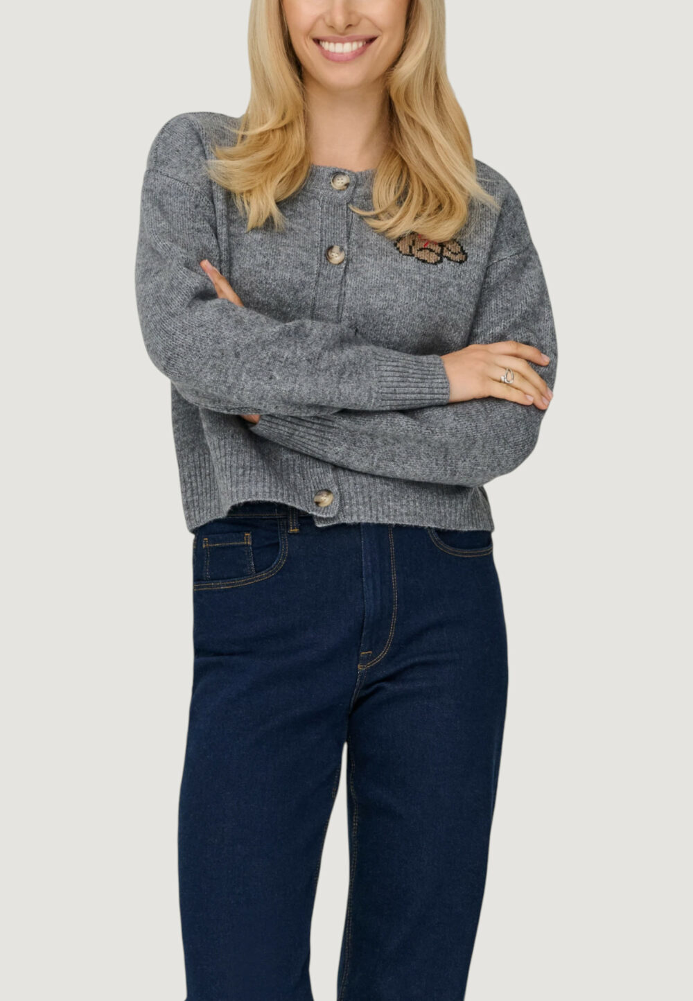 Cardigan Only Onlteddy Ls Cardigan Ex Knt Grigio - Foto 1