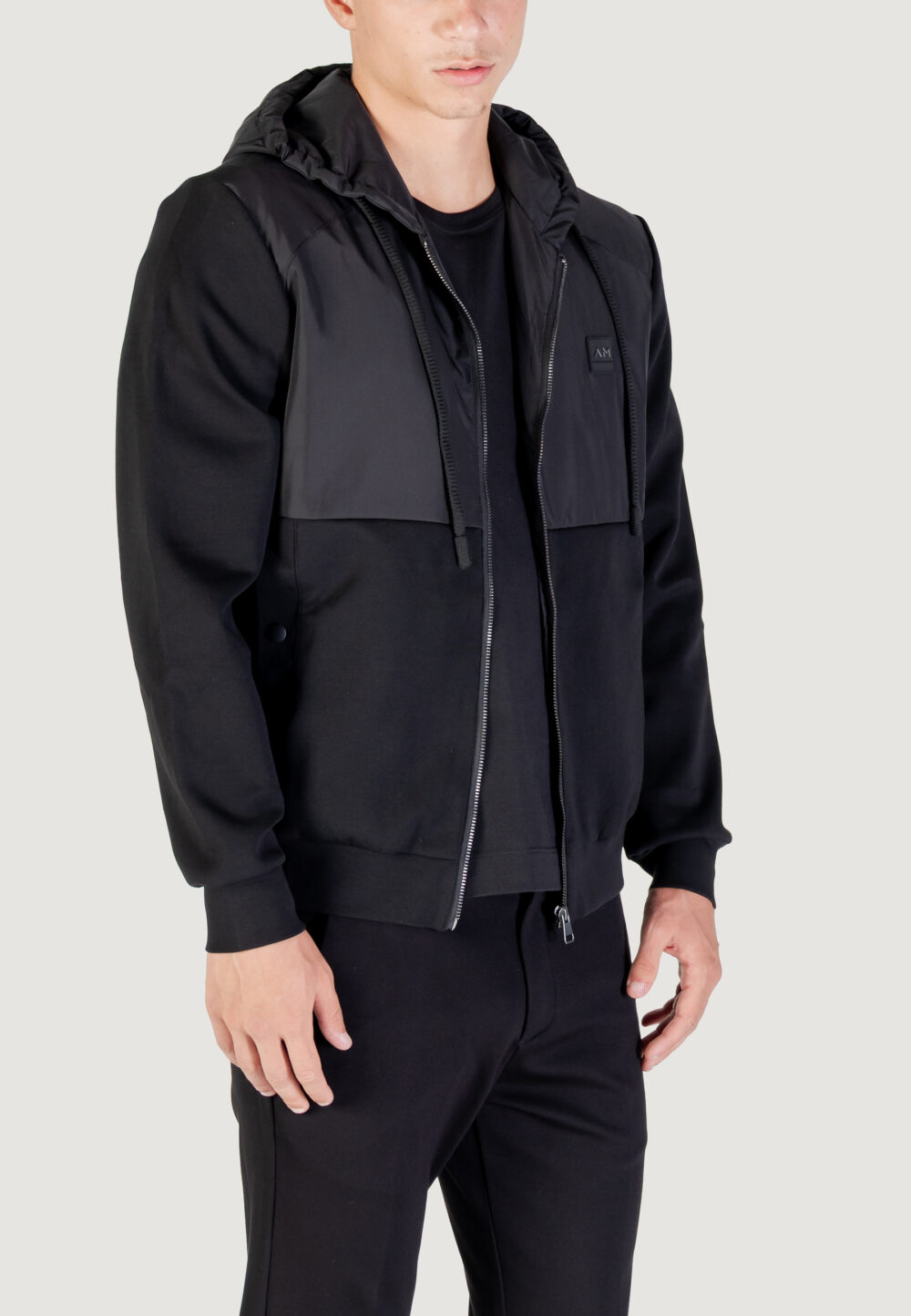 Felpa con cappuccio Antony Morato REGULAR FIT WITH TECHNO FABRIC AS CONTRAST AND LOGOED PATCH Nero - Foto 5