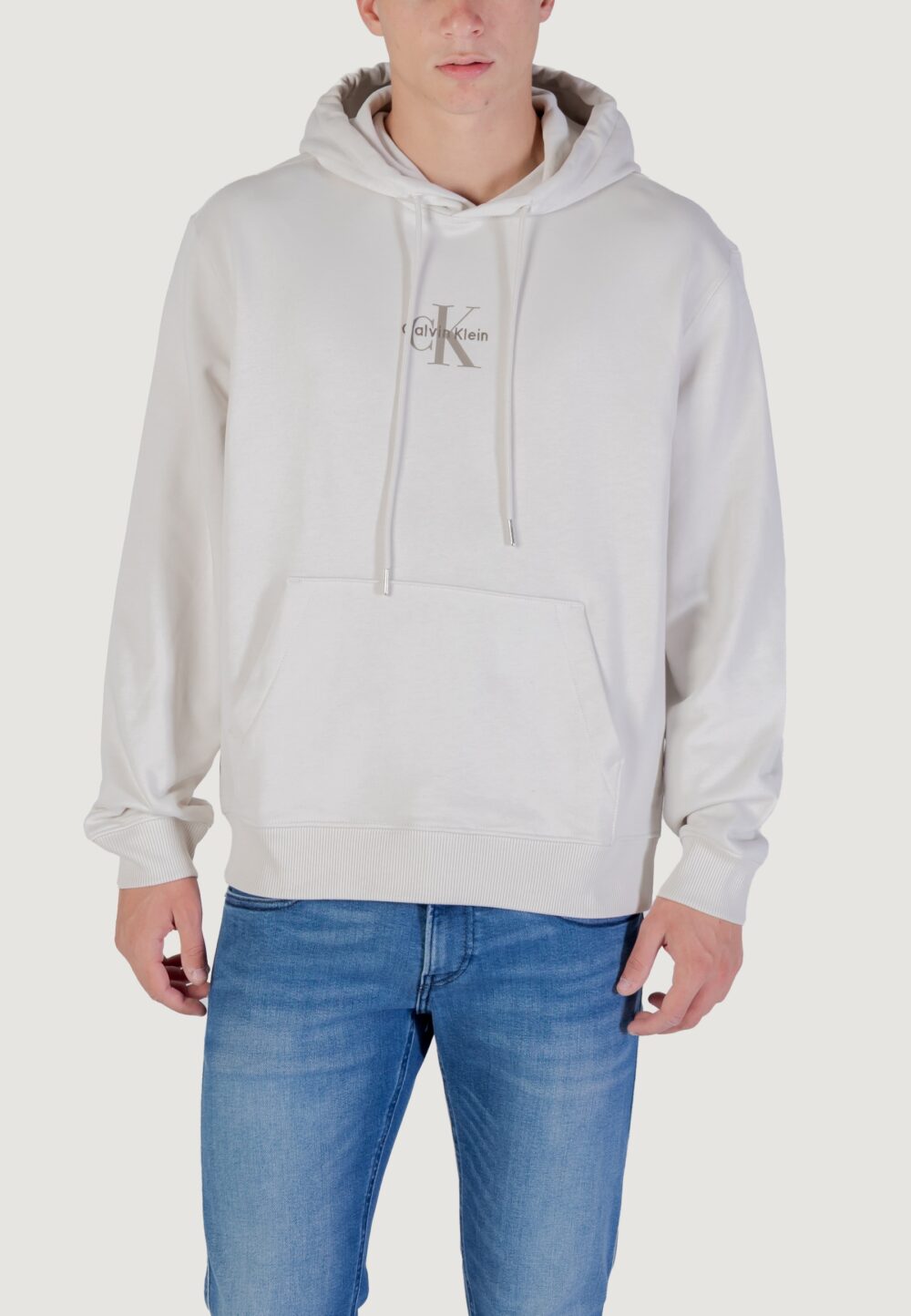 Felpa con cappuccio Calvin Klein Jeans LS EU 350TERRY MICRO MONOLOGO HO Beige chiaro - Foto 1