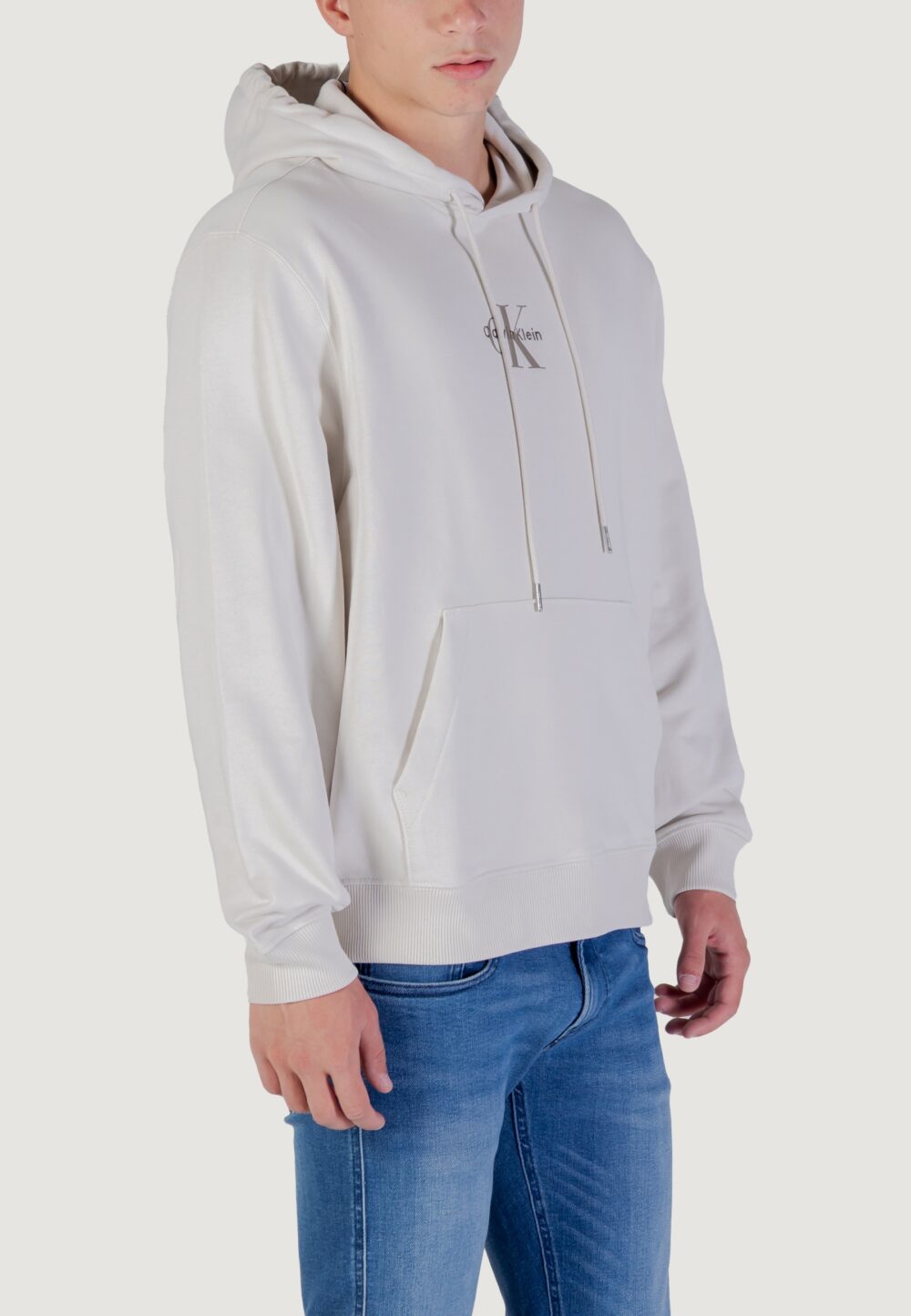 Felpa con cappuccio Calvin Klein Jeans LS EU 350TERRY MICRO MONOLOGO HO Beige chiaro - Foto 3