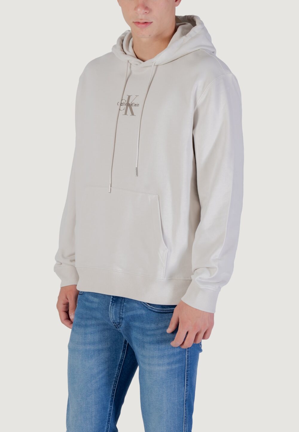 Felpa con cappuccio Calvin Klein Jeans LS EU 350TERRY MICRO MONOLOGO HO Beige chiaro - Foto 4