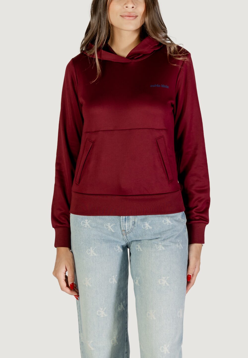 Felpa con cappuccio Calvin Klein LS HGH SHN FRNCH TRR Bordeaux - Foto 4