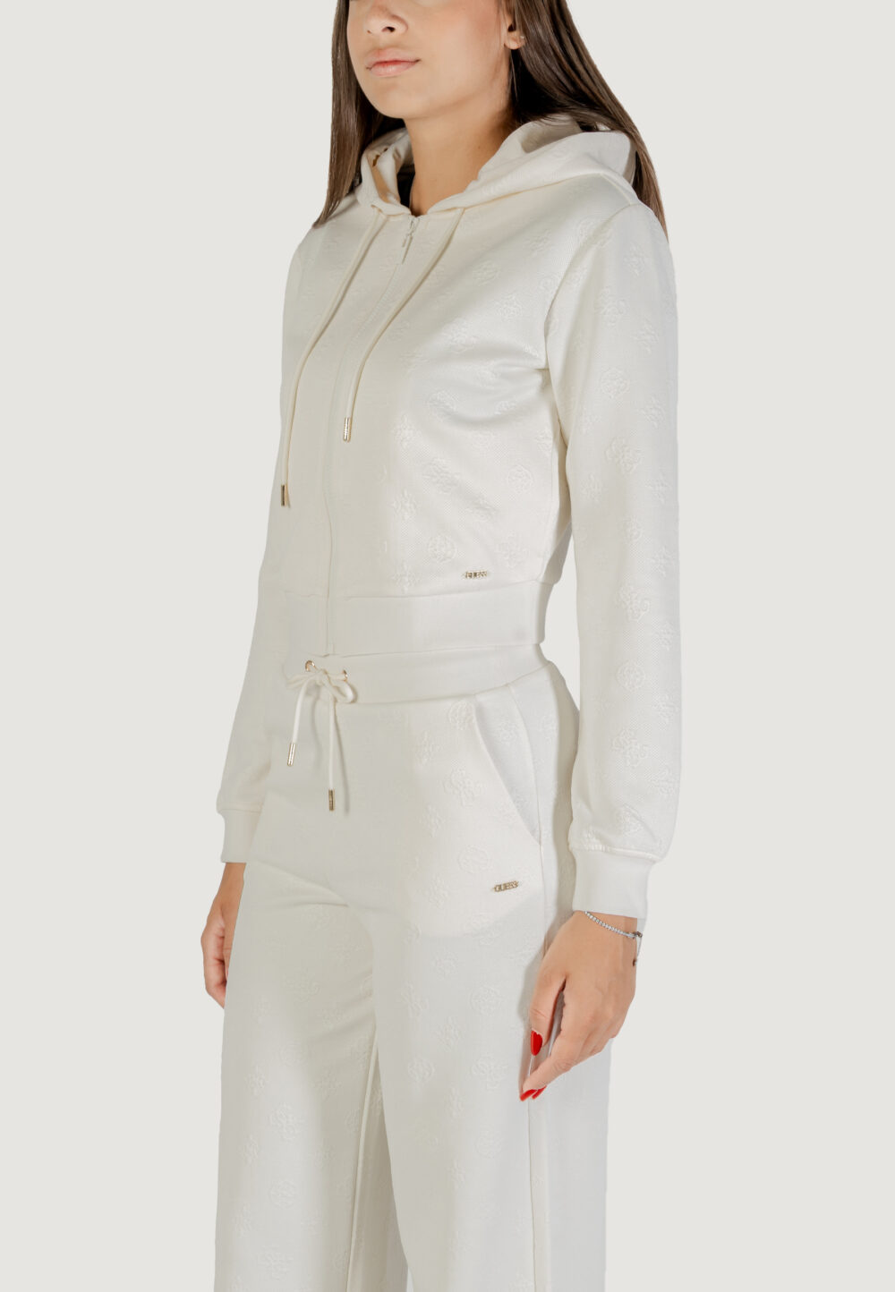 Felpa con cappuccio Guess Active 3D PEONY ZIPPER HOODIE JACKET Bianco - Foto 3