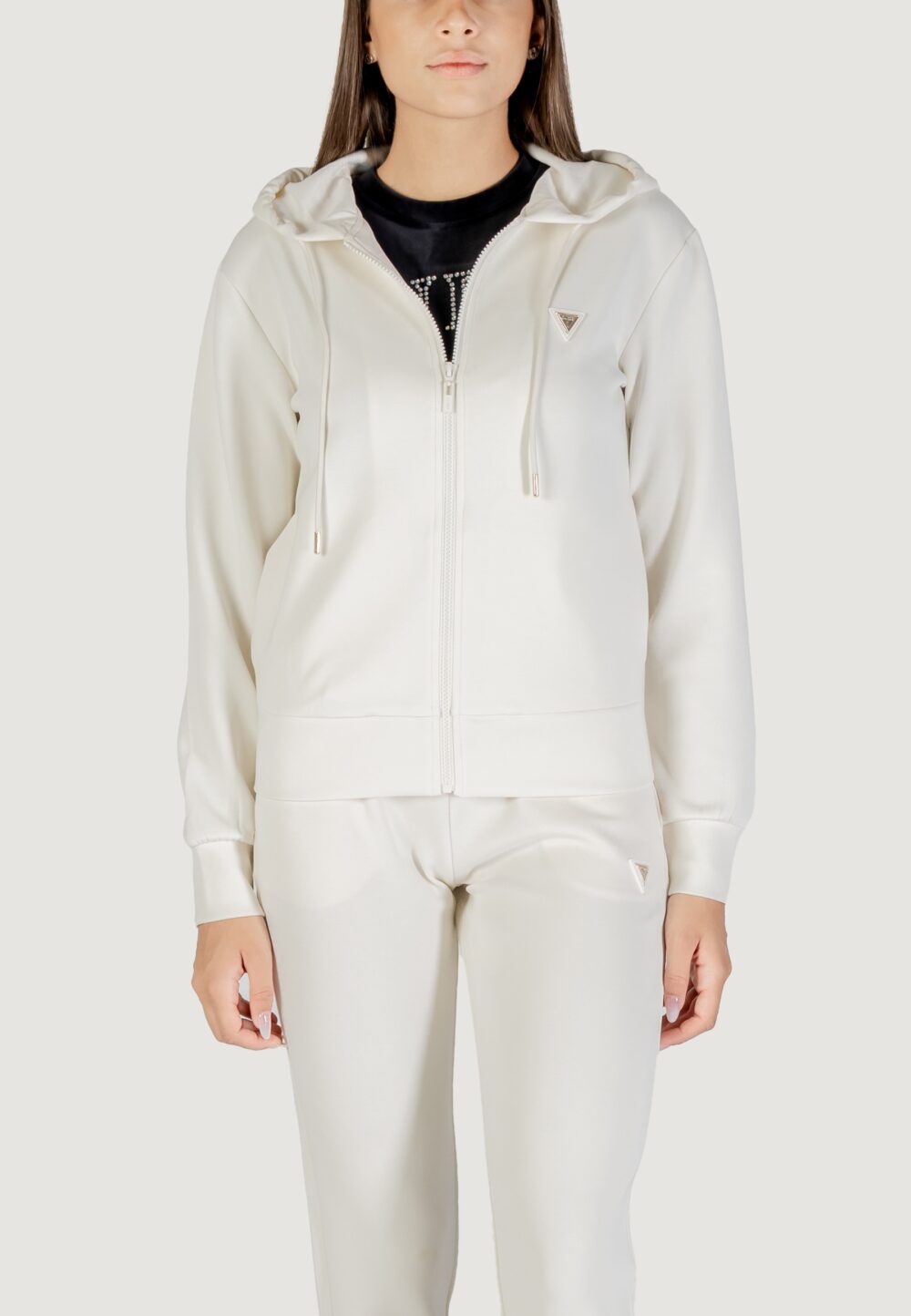 Felpa con cappuccio Guess Active OLYMPE FULL ZIP Panna - Foto 1