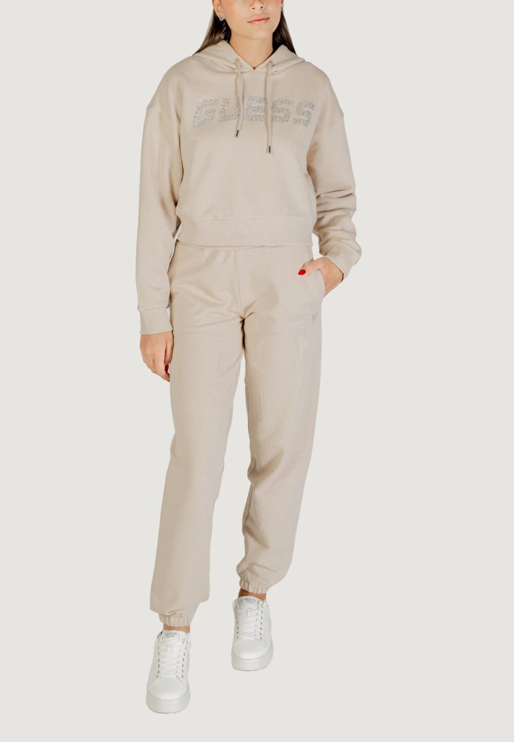 Felpa con cappuccio Guess PRIMULA RHINESTONES HOODIE SWE Beige chiaro - Foto 2