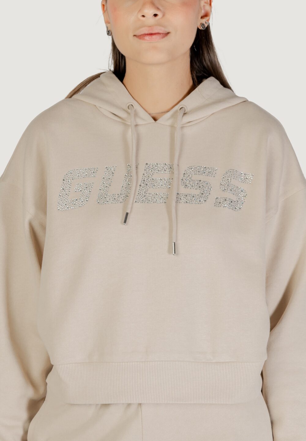 Felpa con cappuccio Guess PRIMULA RHINESTONES HOODIE SWE Beige chiaro - Foto 3