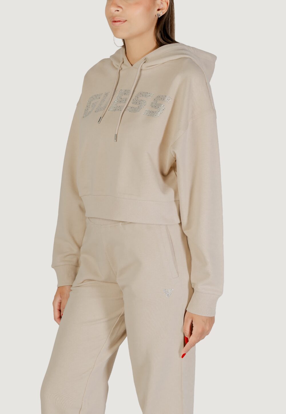 Felpa con cappuccio Guess PRIMULA RHINESTONES HOODIE SWE Beige chiaro - Foto 4