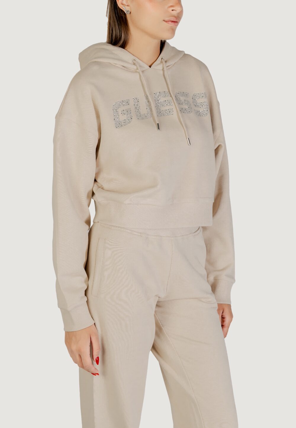 Felpa con cappuccio Guess PRIMULA RHINESTONES HOODIE SWE Beige chiaro - Foto 5
