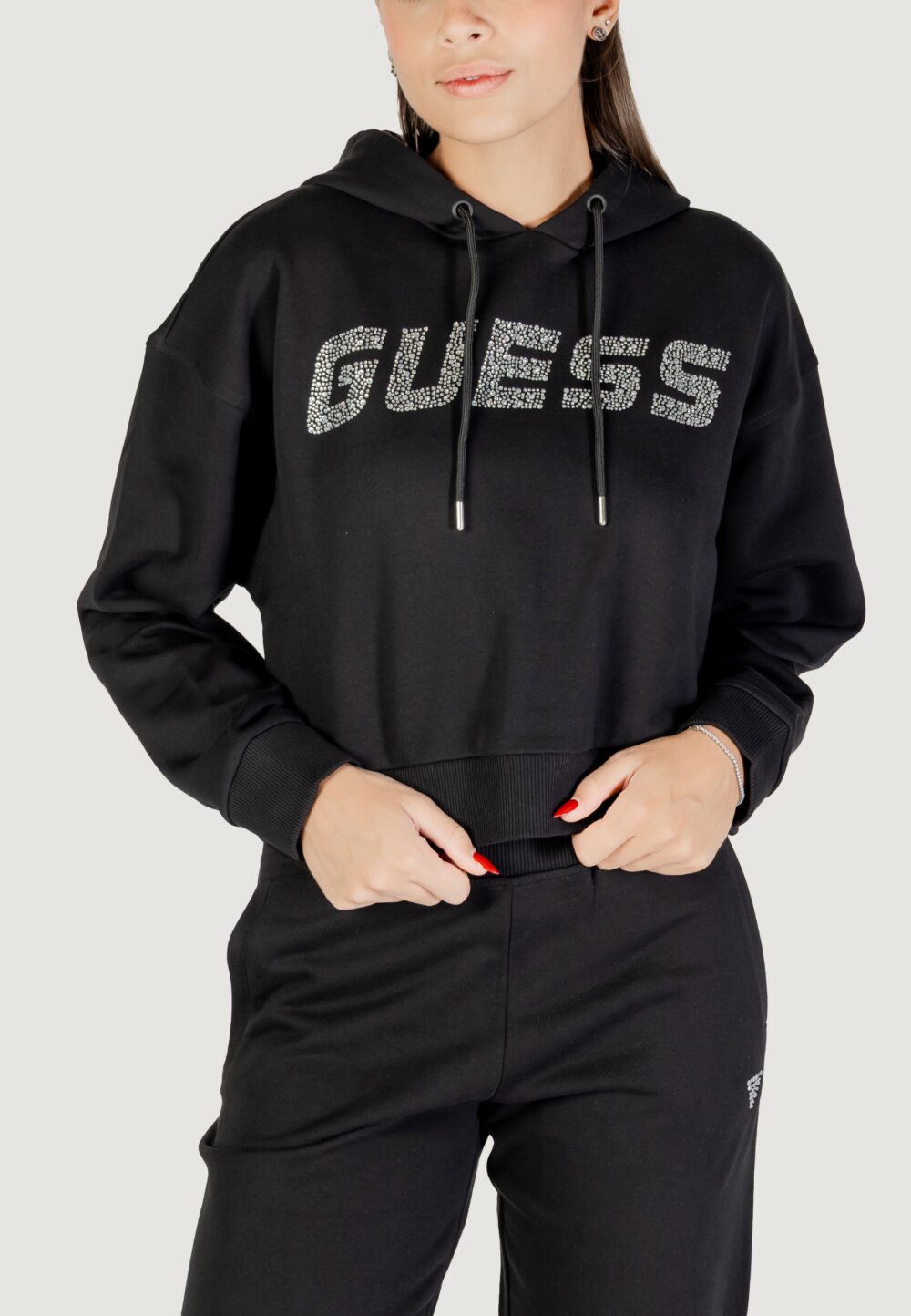 Felpa con cappuccio Guess PRIMULA RHINESTONES HOODIE SWE Nero - Foto 1