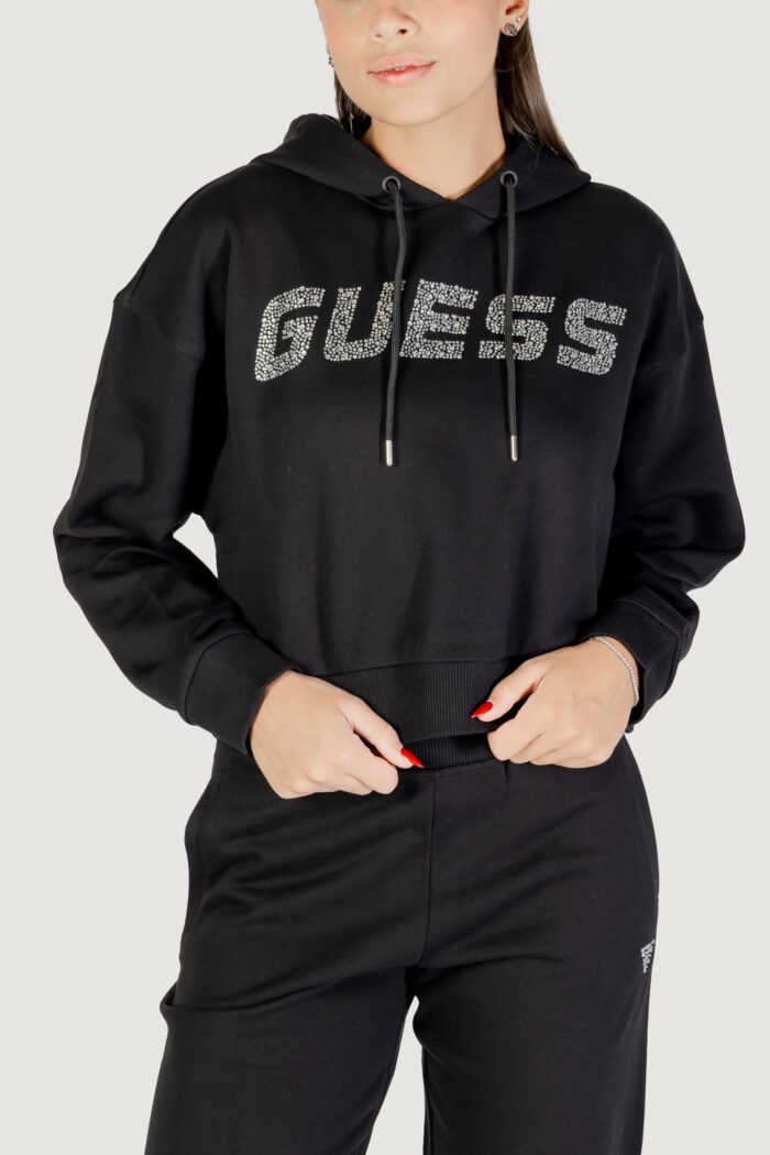 Felpa con cappuccio Guess PRIMULA RHINESTONES HOODIE SWE Nero