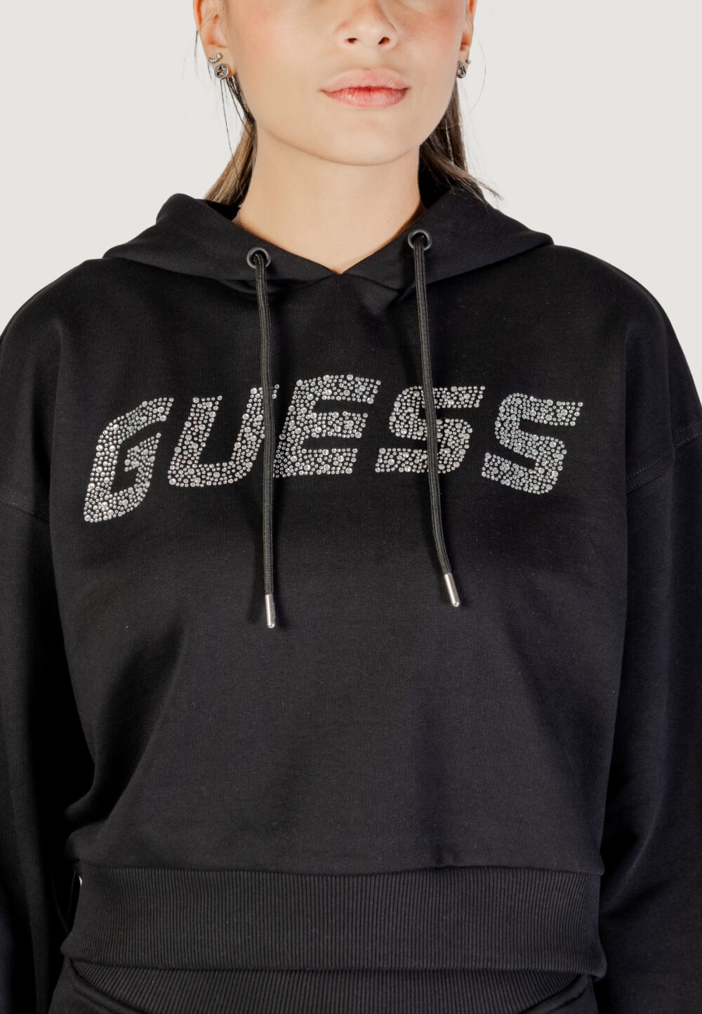Felpa con cappuccio Guess PRIMULA RHINESTONES HOODIE SWE Nero - Foto 2