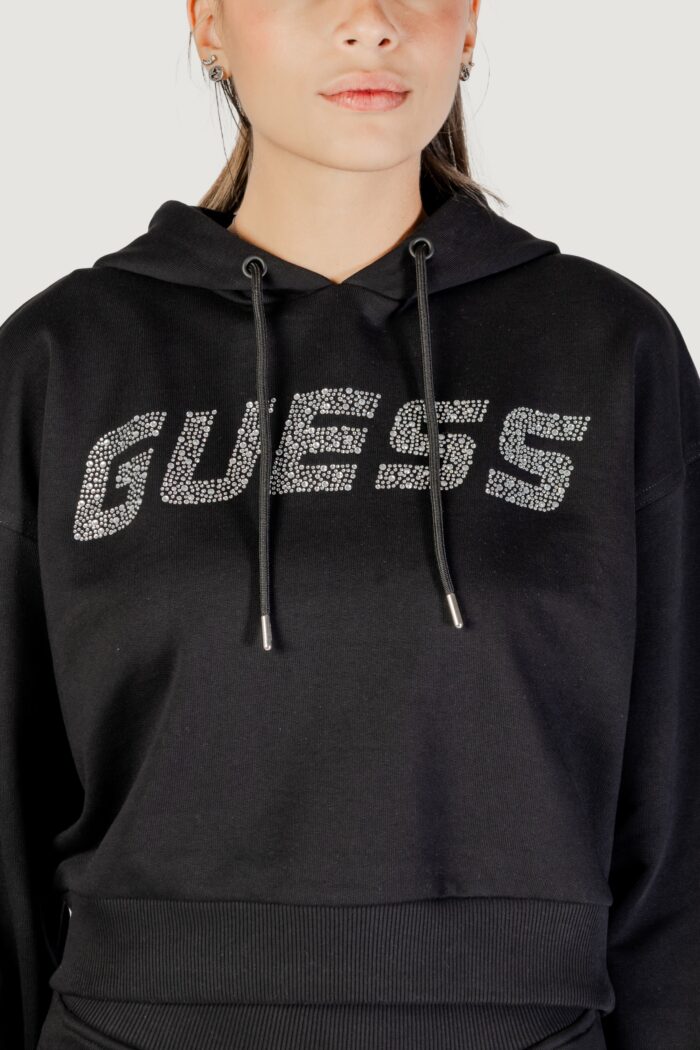 Felpa con cappuccio Guess PRIMULA RHINESTONES HOODIE SWE Nero