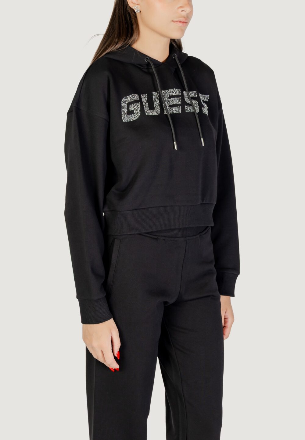 Felpa con cappuccio Guess PRIMULA RHINESTONES HOODIE SWE Nero - Foto 3