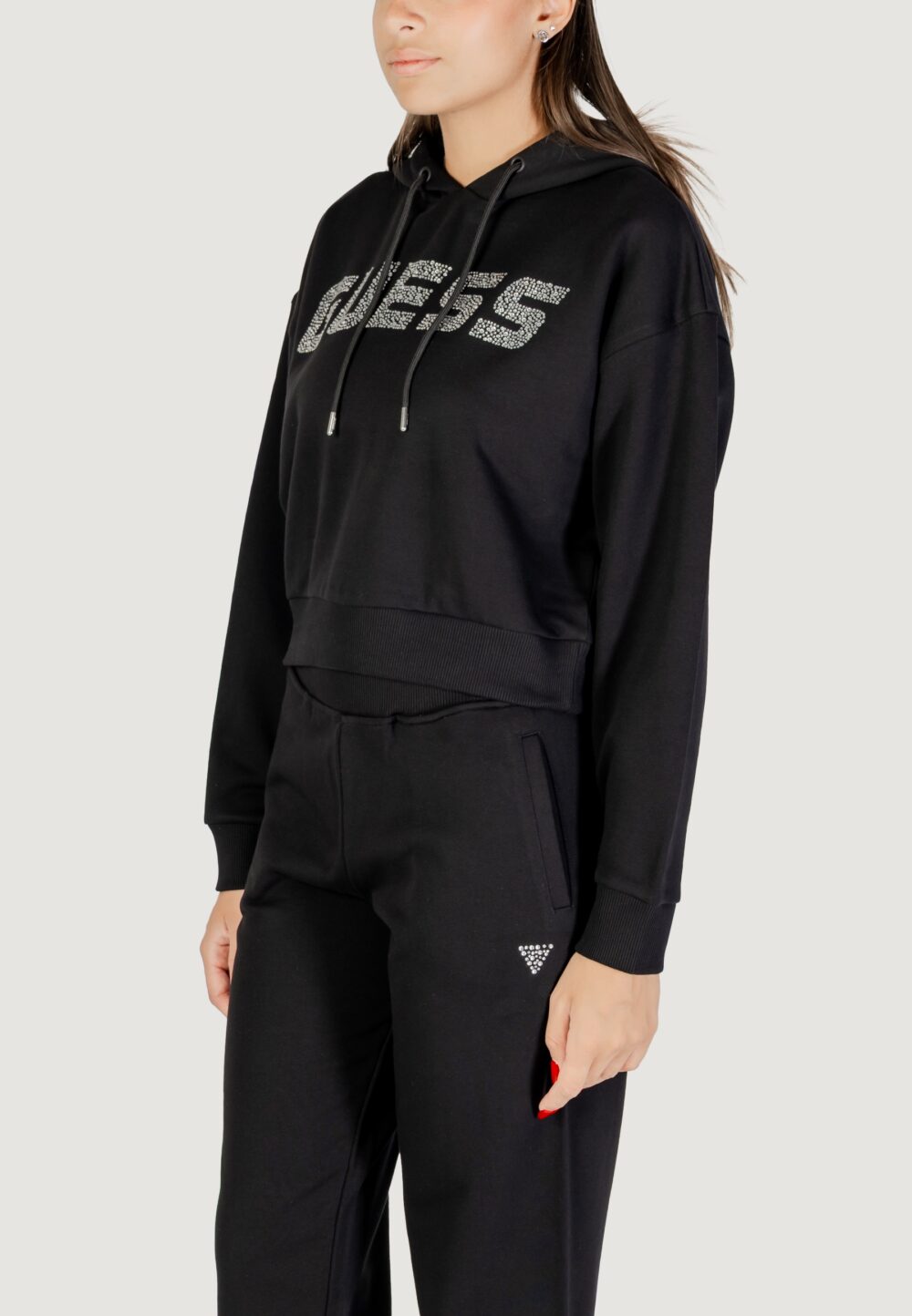 Felpa con cappuccio Guess PRIMULA RHINESTONES HOODIE SWE Nero - Foto 4
