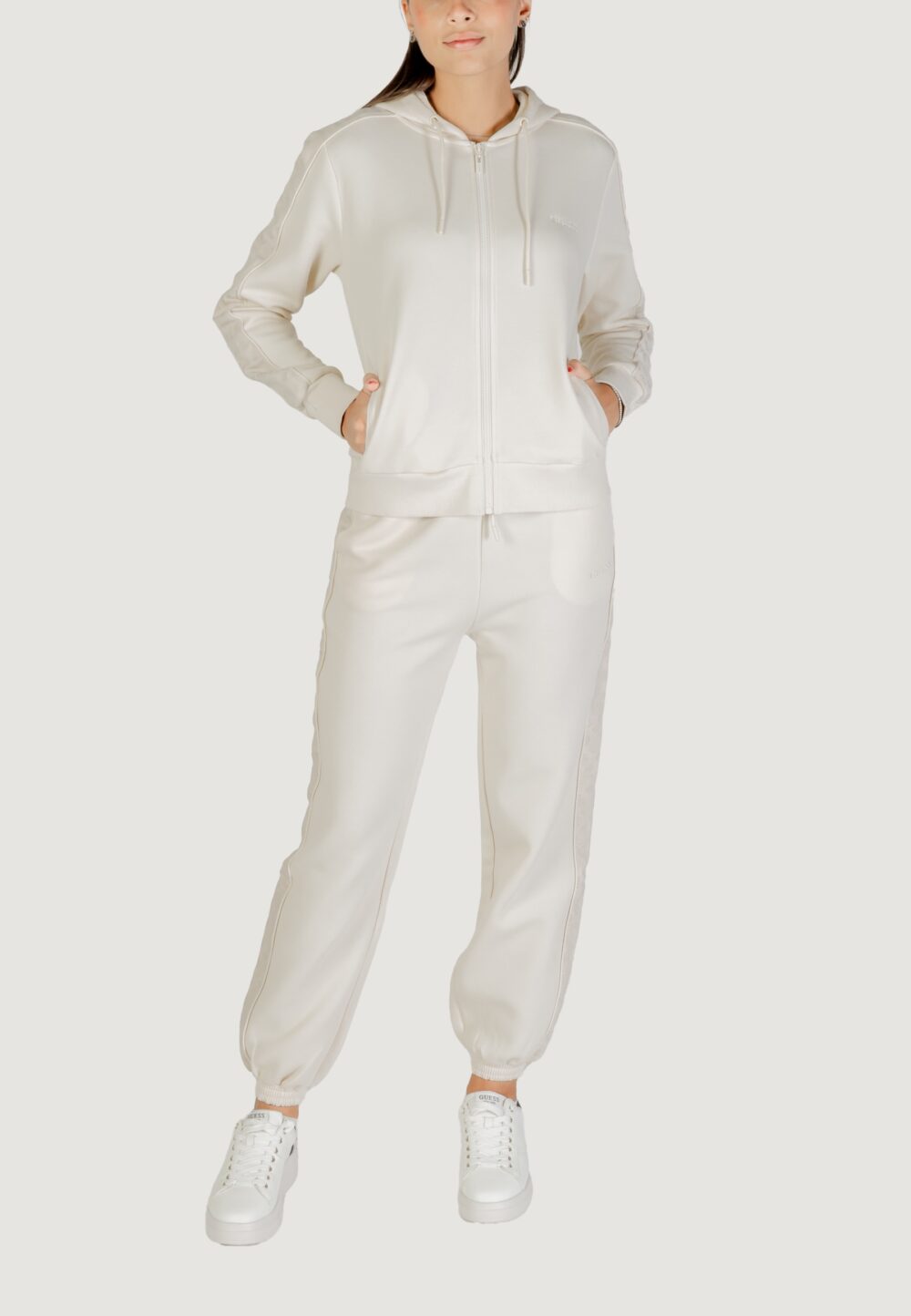 Felpa con cappuccio Guess MARYELLA FULL ZIP SWEATSHIRT Panna - Foto 2
