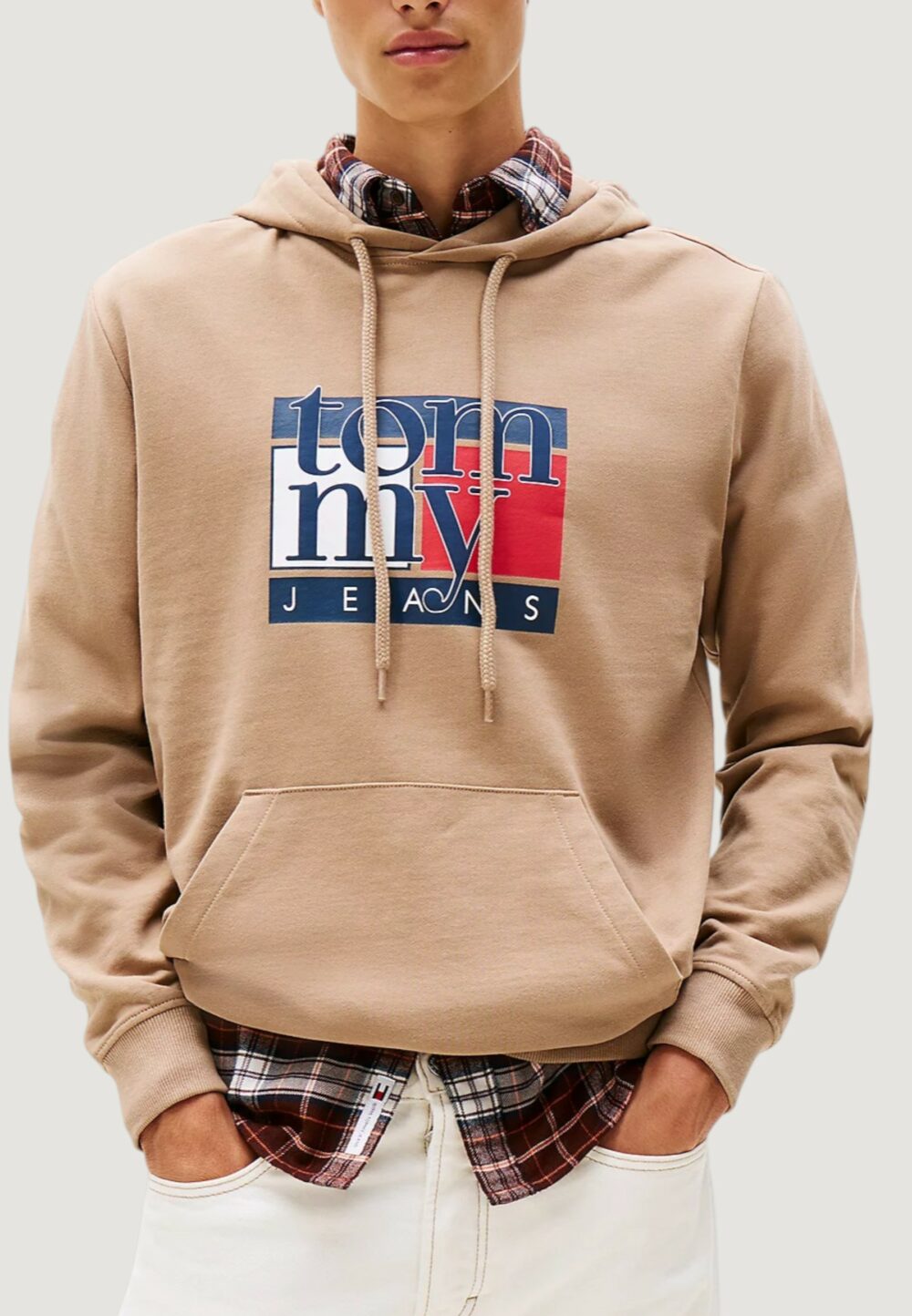 Felpa con cappuccio Tommy Hilfiger Jeans TJM REG RWB FLAG HOO Beige scuro - Foto 1
