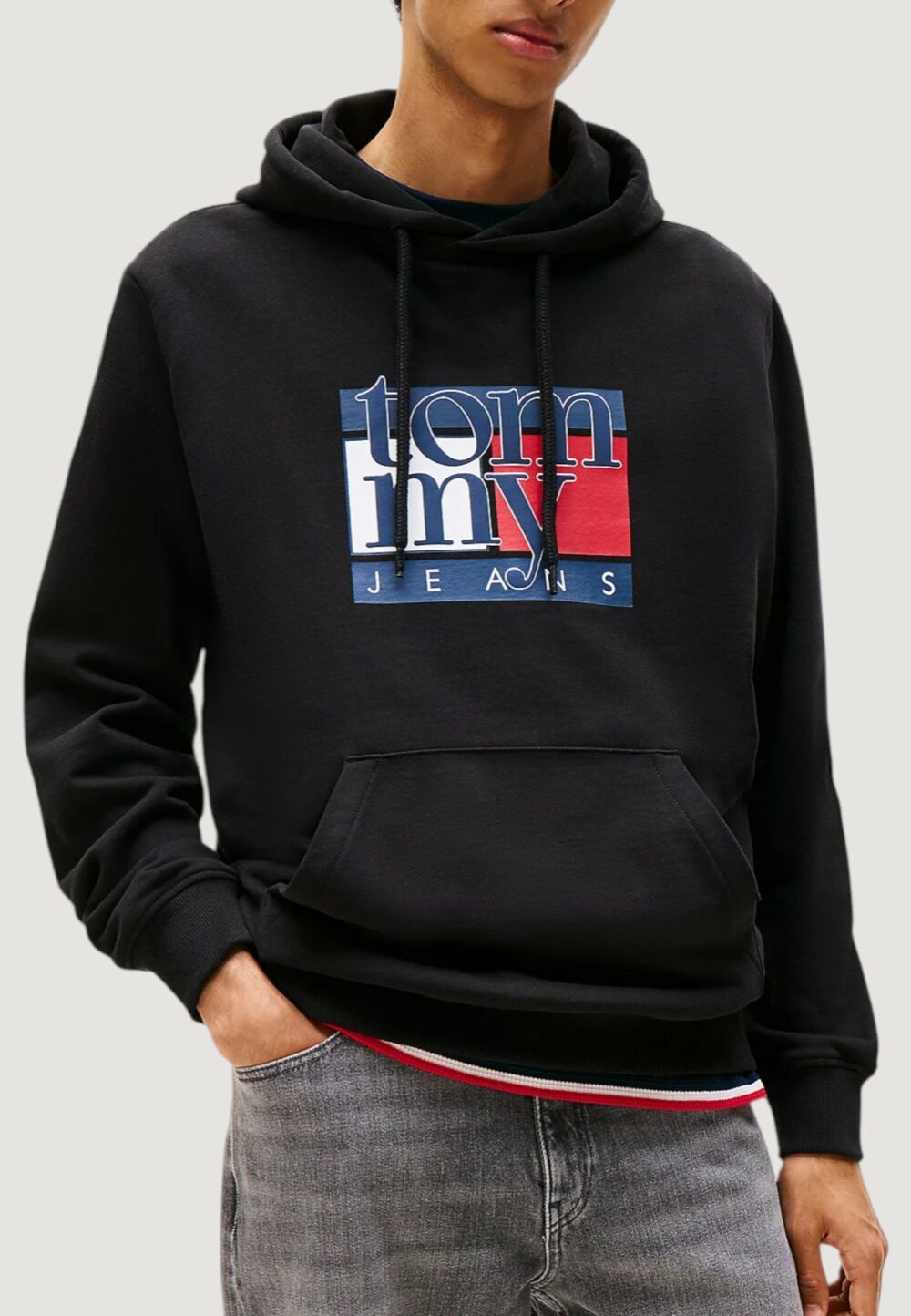 Felpa con cappuccio Tommy Hilfiger Jeans TJM REG RWB FLAG HOO Nero - Foto 1