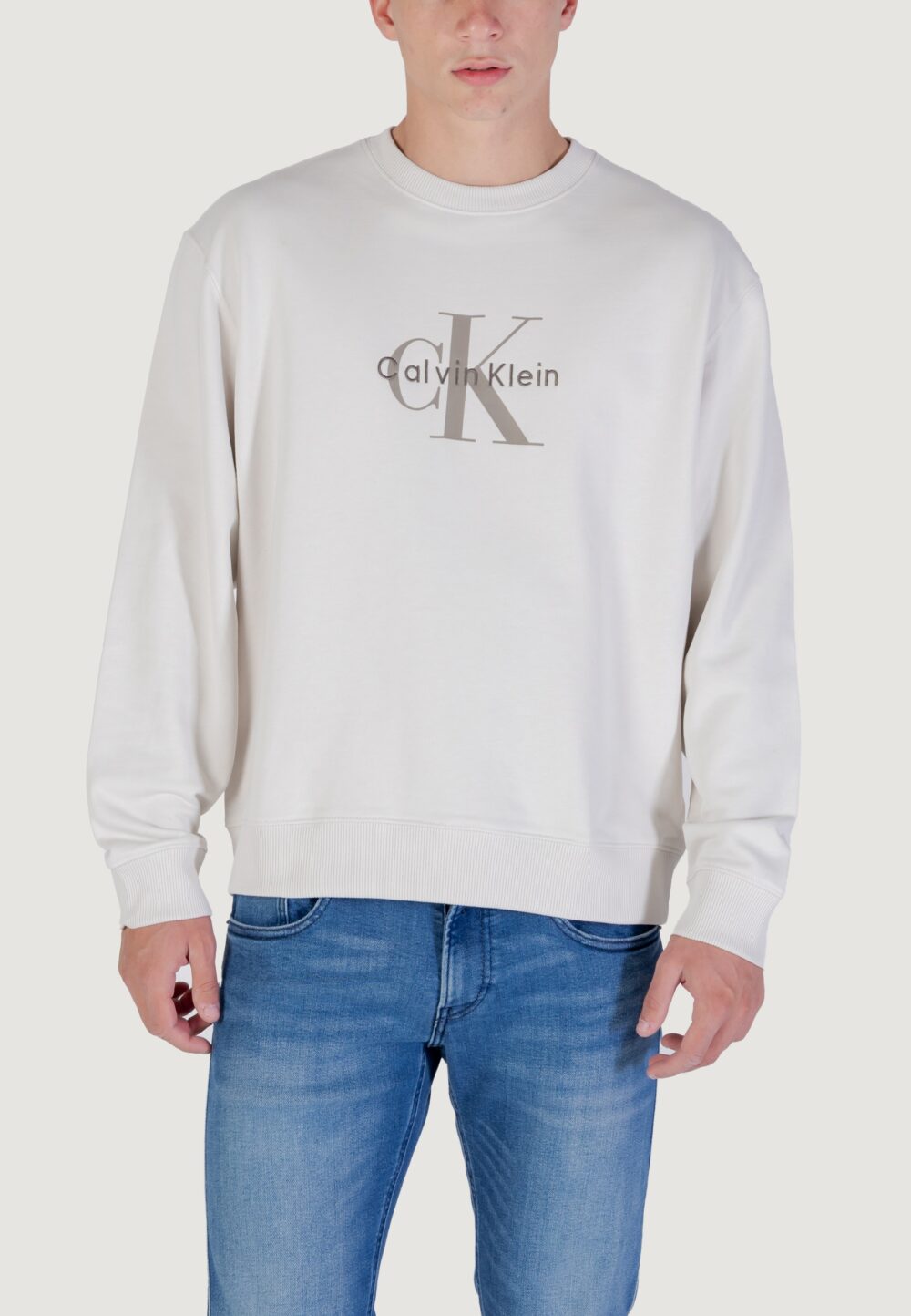 Felpa senza cappuccio Calvin Klein Jeans LS EU 350TERRY MONOL Beige chiaro - Foto 1