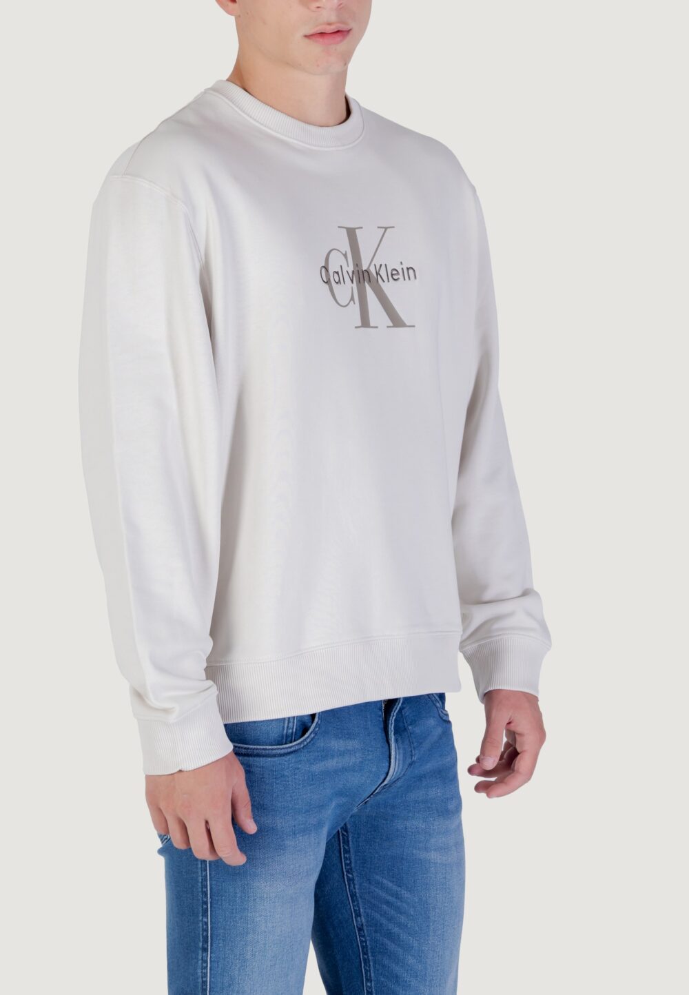 Felpa senza cappuccio Calvin Klein Jeans LS EU 350TERRY MONOL Beige chiaro - Foto 3