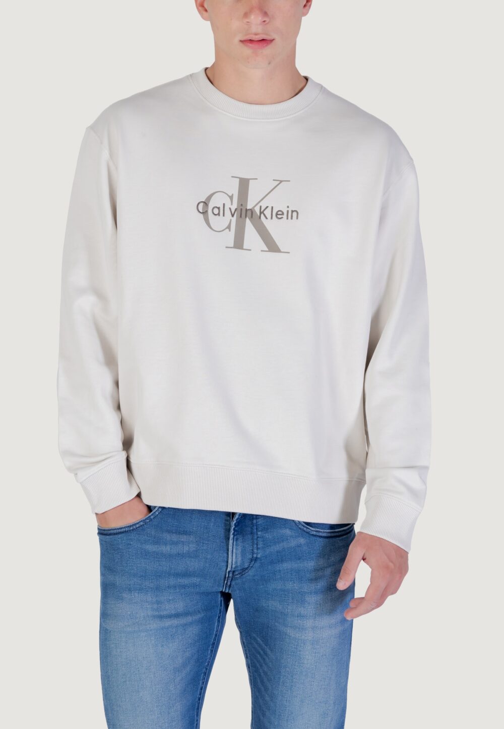Felpa senza cappuccio Calvin Klein Jeans LS EU 350TERRY MONOL Beige chiaro - Foto 5