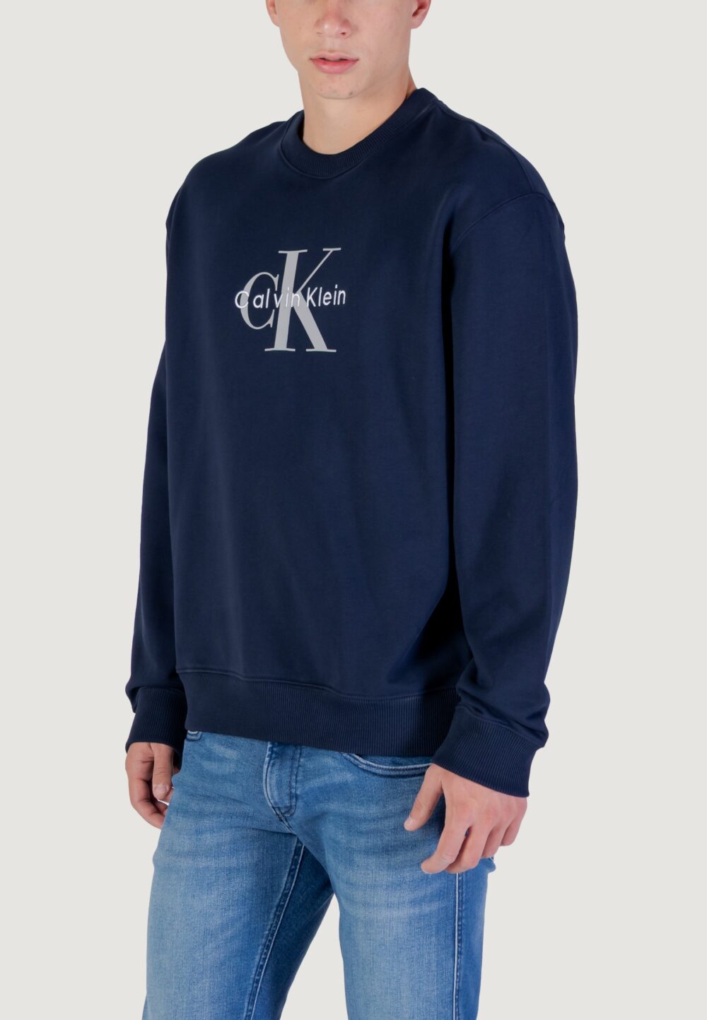 Felpa senza cappuccio Calvin Klein Jeans LS EU 350TERRY MONOL Blue scuro - Foto 2