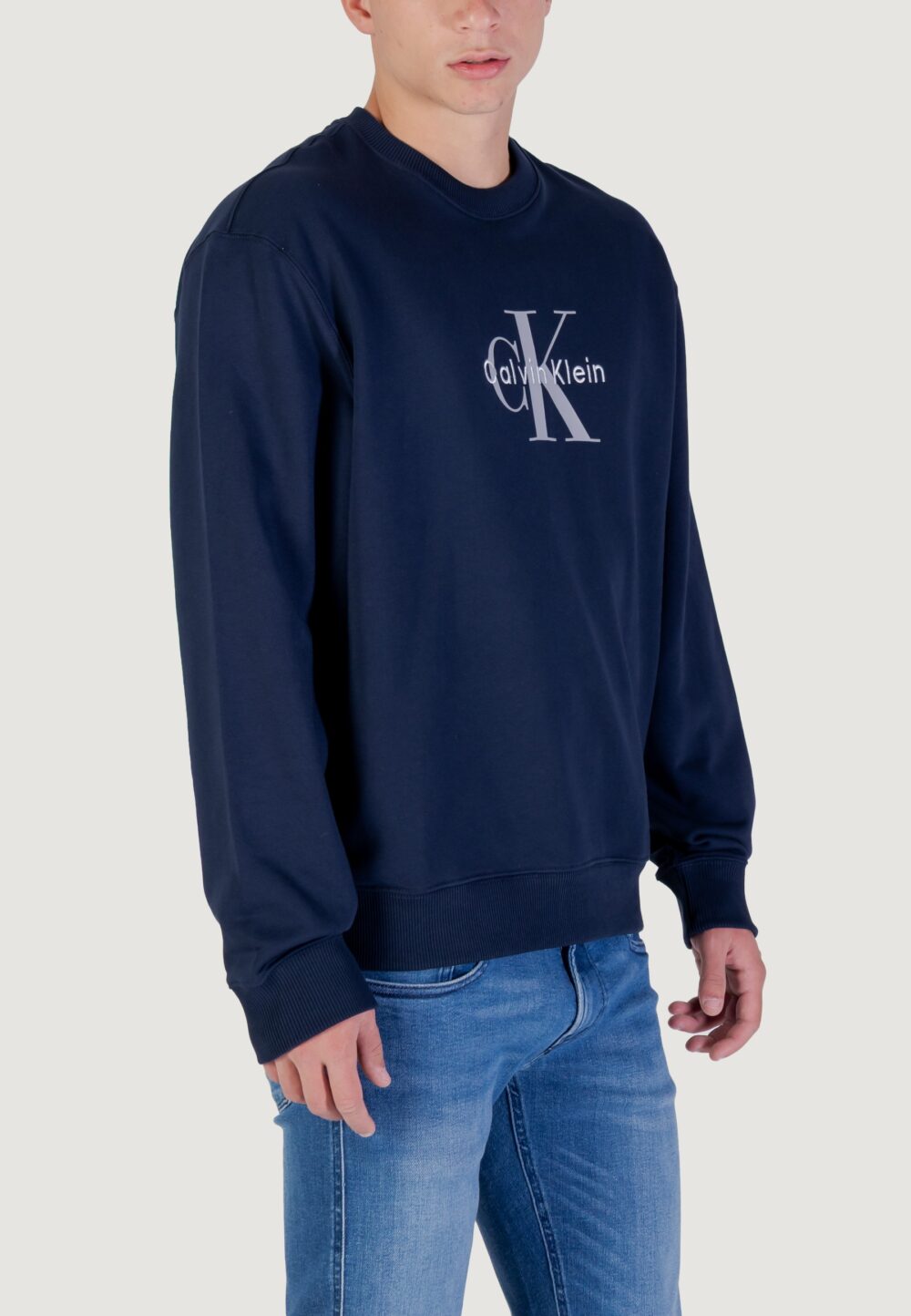 Felpa senza cappuccio Calvin Klein Jeans LS EU 350TERRY MONOL Blue scuro - Foto 3