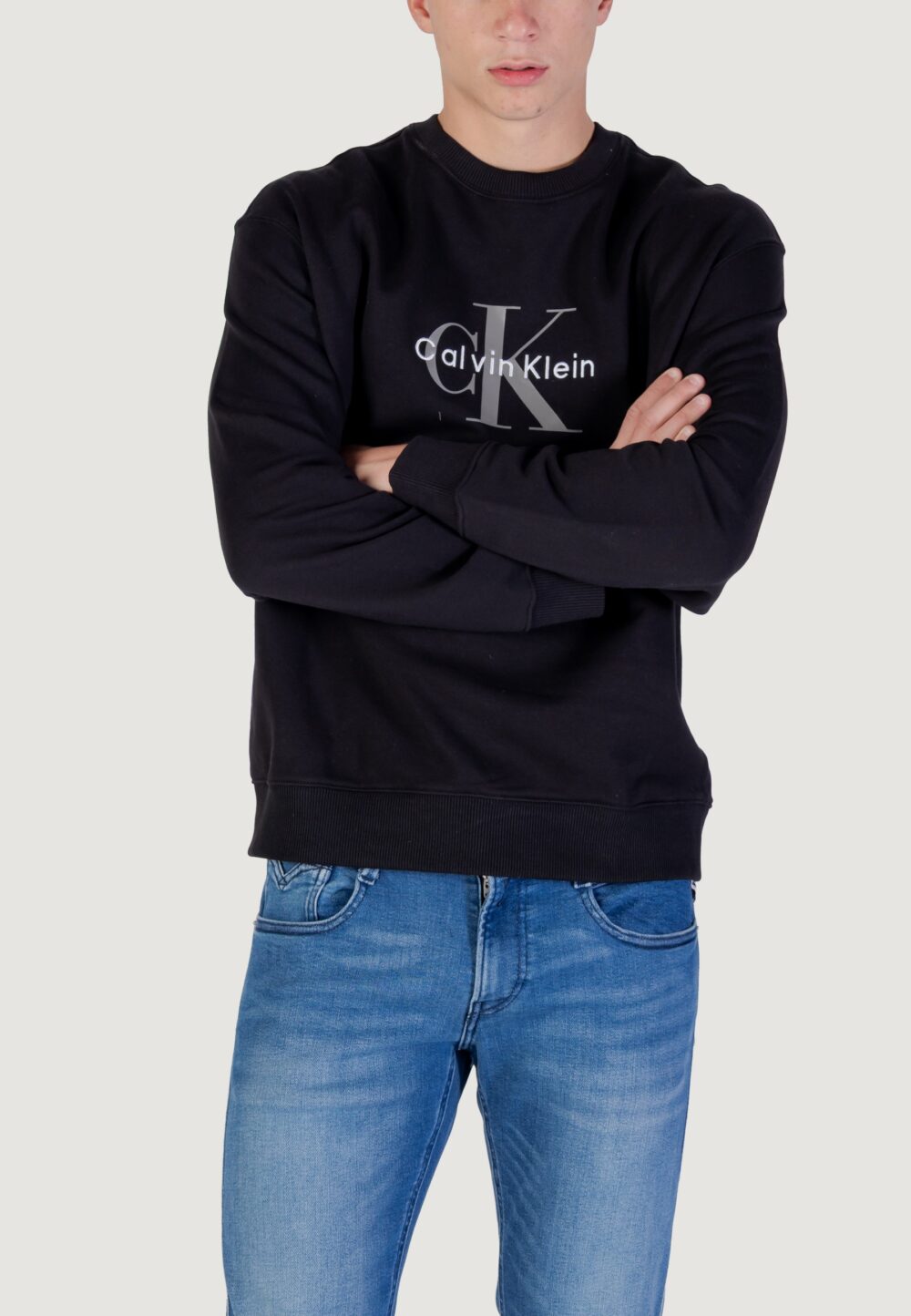 Felpa senza cappuccio Calvin Klein Jeans LS EU 350TERRY MONOL Nero - Foto 1