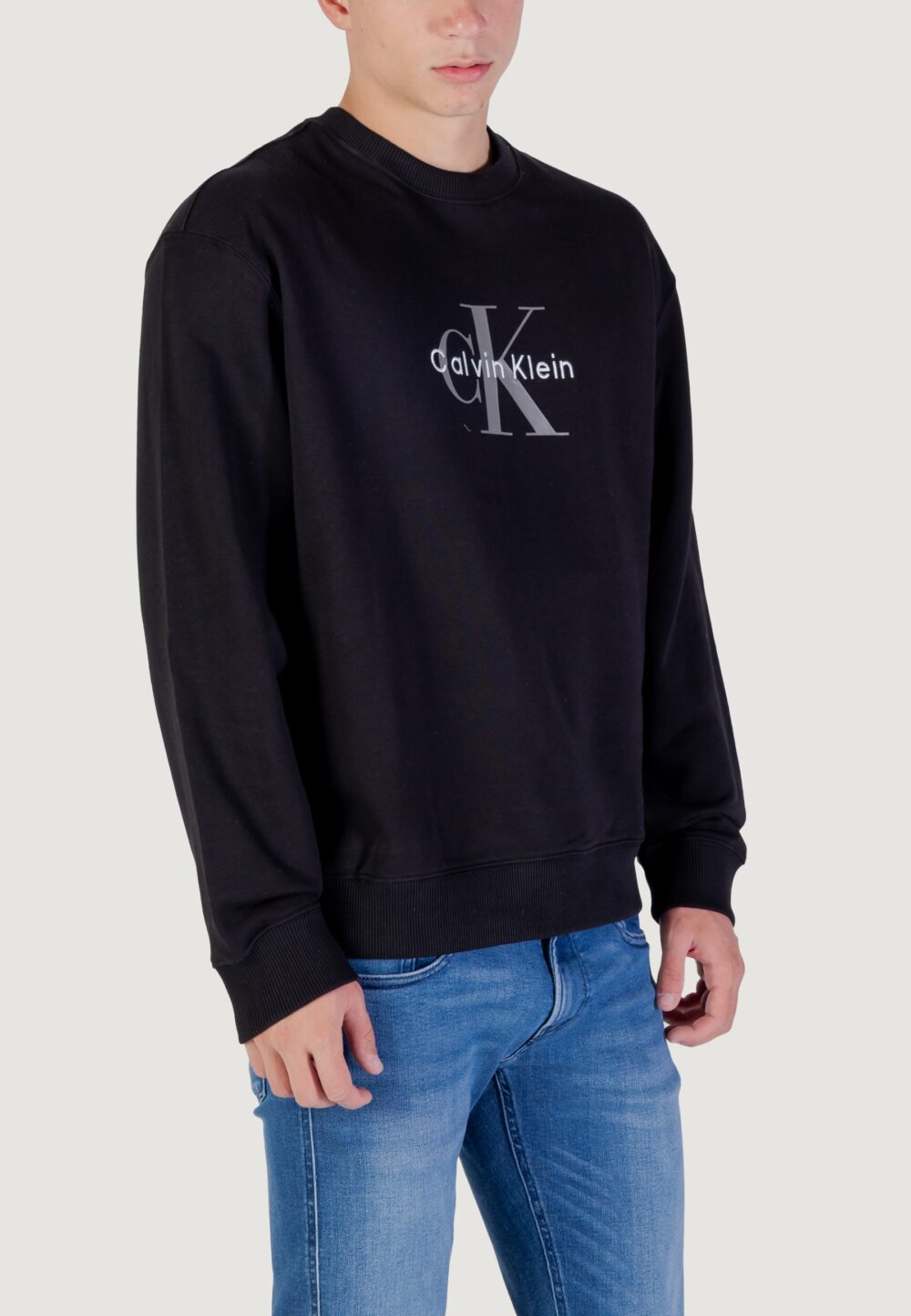 Felpa senza cappuccio Calvin Klein Jeans LS EU 350TERRY MONOL Nero - Foto 2
