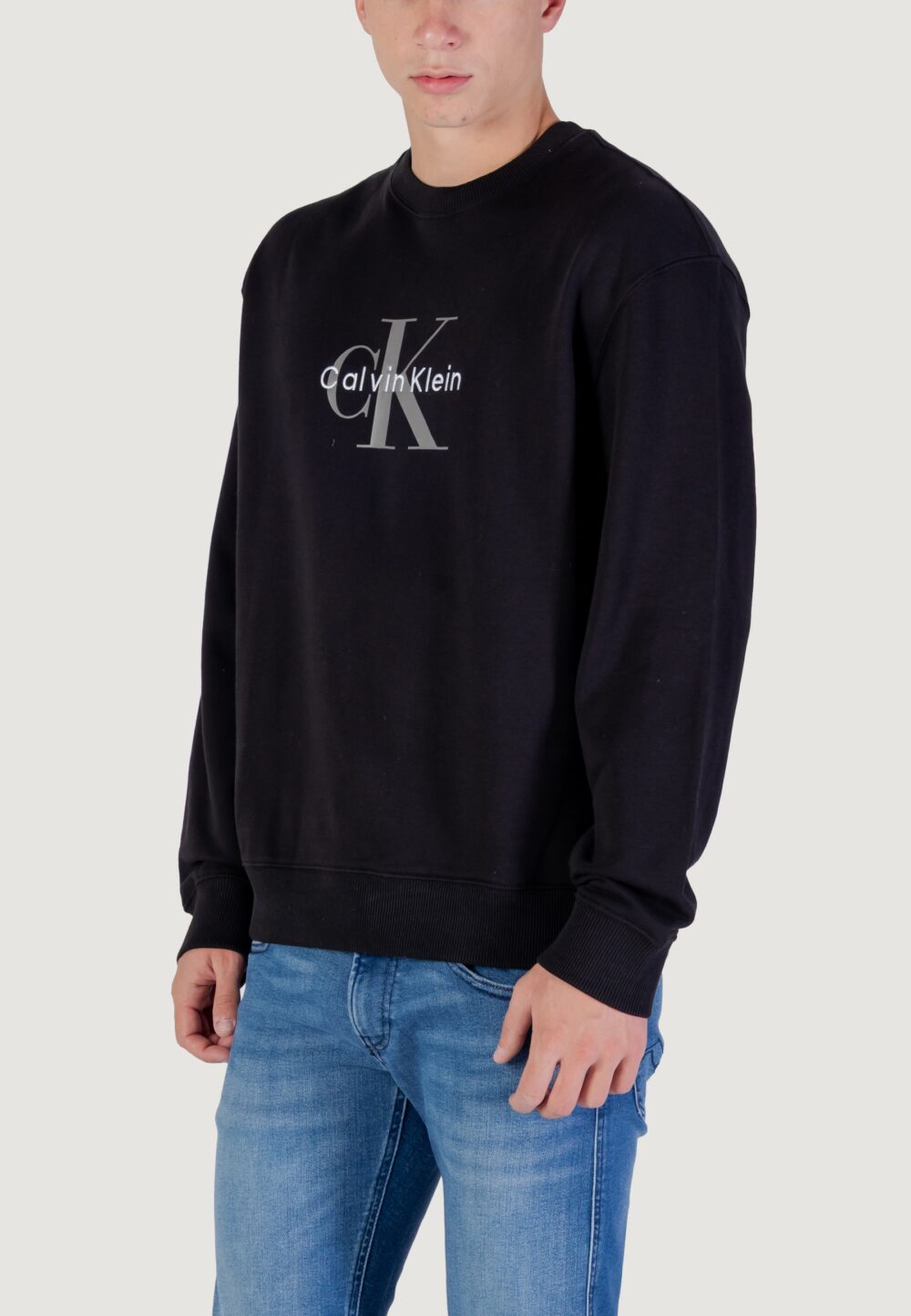 Felpa senza cappuccio Calvin Klein Jeans LS EU 350TERRY MONOL Nero - Foto 4