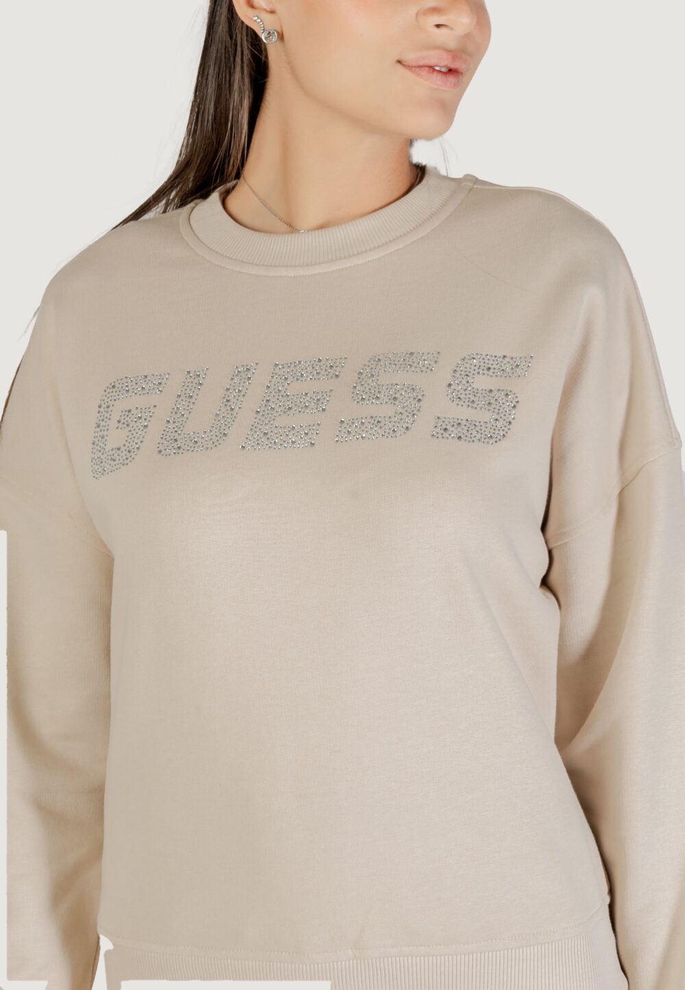 Felpa senza cappuccio Guess PRIMULA RHINESTONES CN SWEATSH Beige chiaro - Foto 2