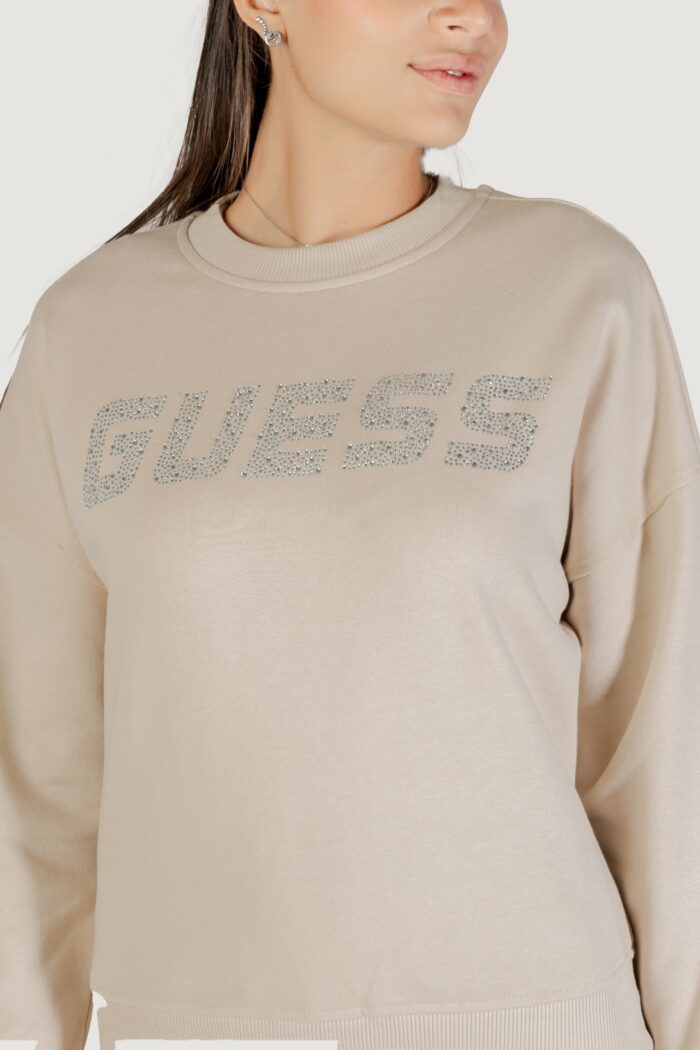 Felpa senza cappuccio Guess PRIMULA RHINESTONES CN SWEATSH Beige chiaro