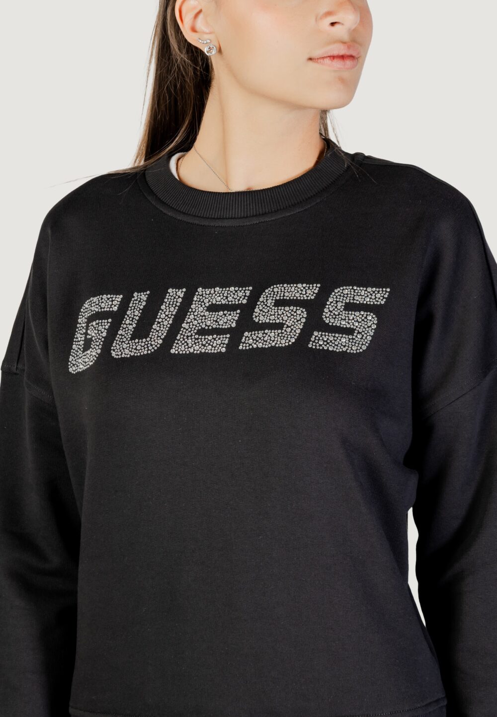 Felpa senza cappuccio Guess PRIMULA RHINESTONES CN SWEATSH Nero - Foto 2