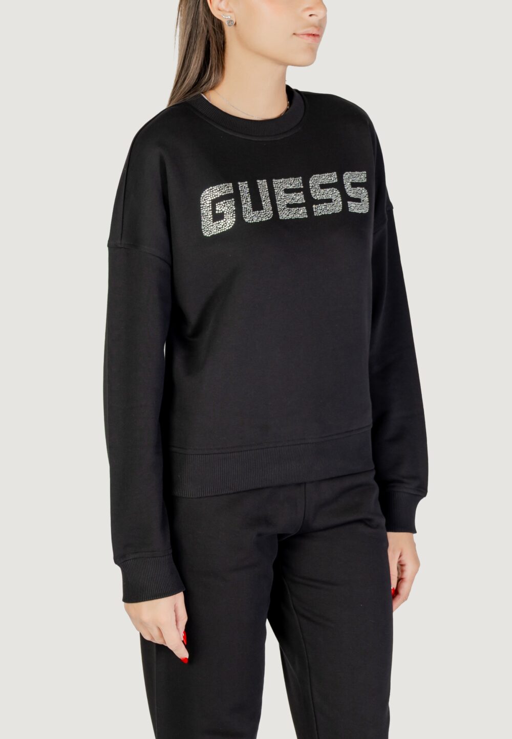 Felpa senza cappuccio Guess PRIMULA RHINESTONES CN SWEATSH Nero - Foto 3