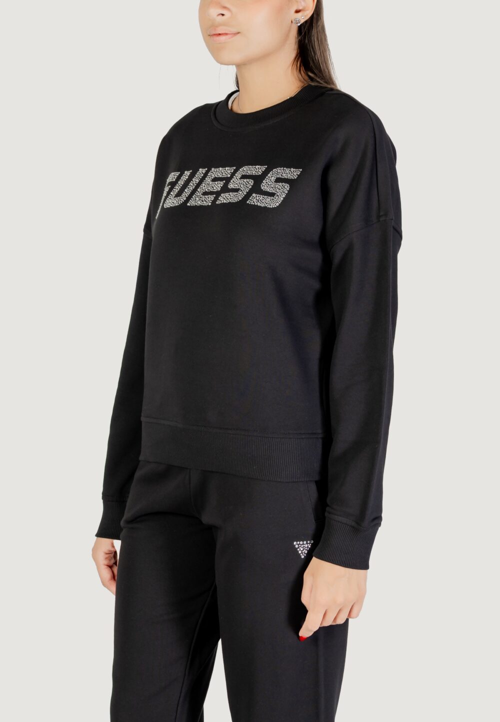 Felpa senza cappuccio Guess PRIMULA RHINESTONES CN SWEATSH Nero - Foto 4