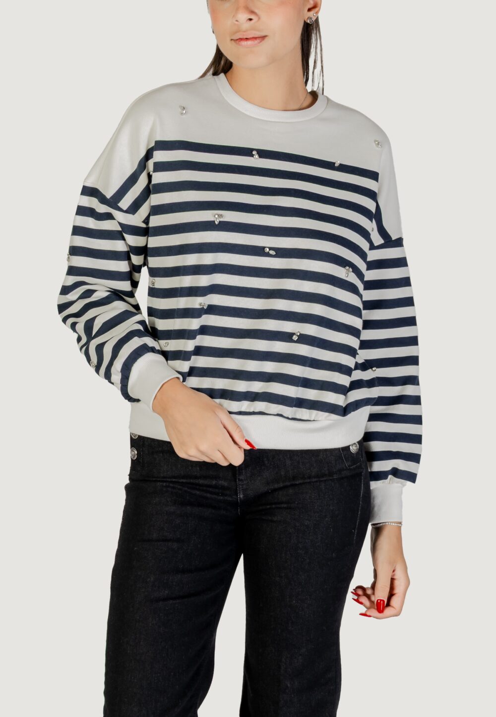 Felpa senza cappuccio Only ONLADELE L/S O-NECK STRIPE SWT Blu - Foto 1