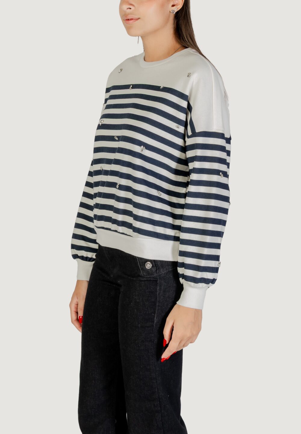 Felpa senza cappuccio Only ONLADELE L/S O-NECK STRIPE SWT Blu - Foto 2