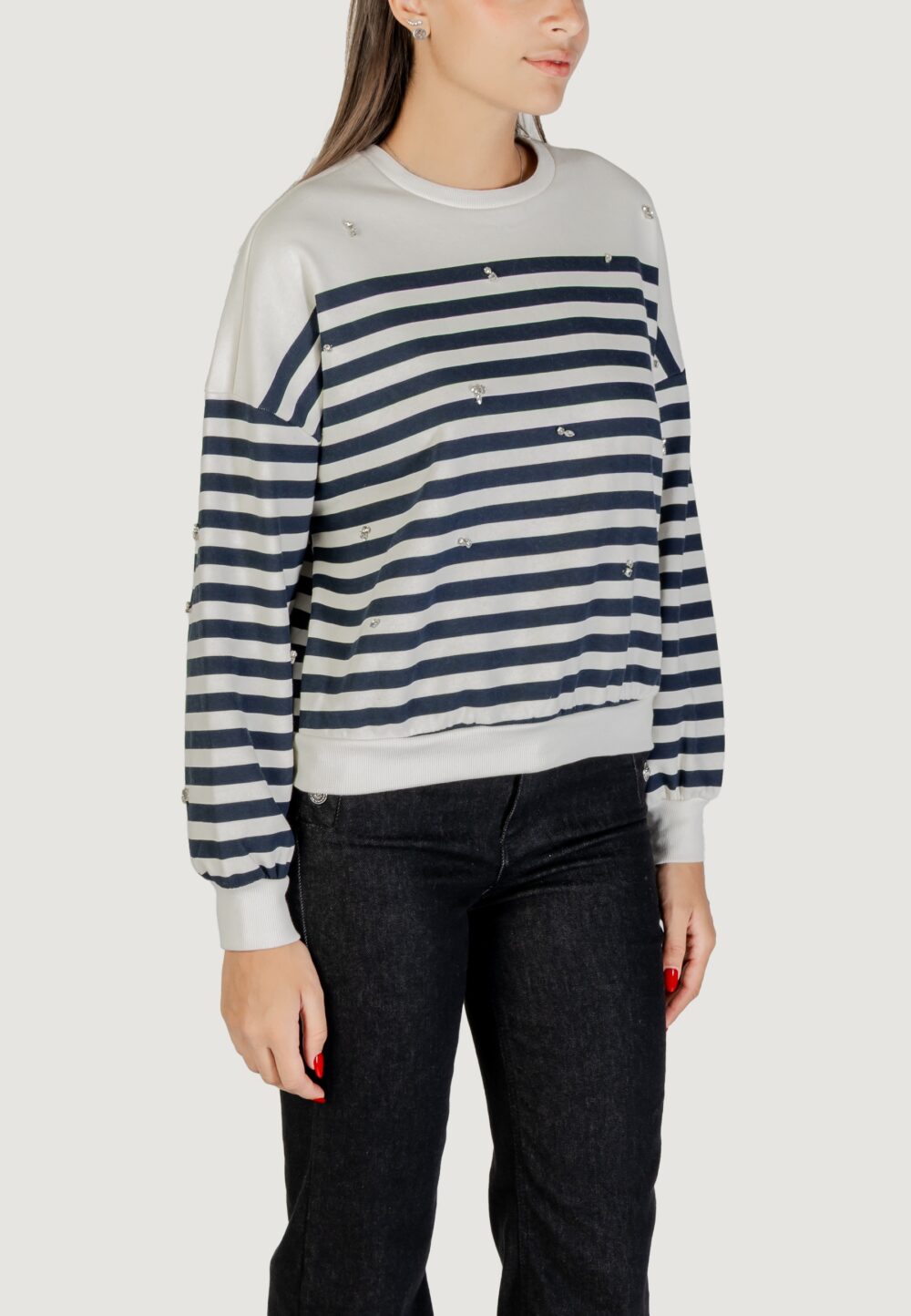 Felpa senza cappuccio Only ONLADELE L/S O-NECK STRIPE SWT Blu - Foto 3